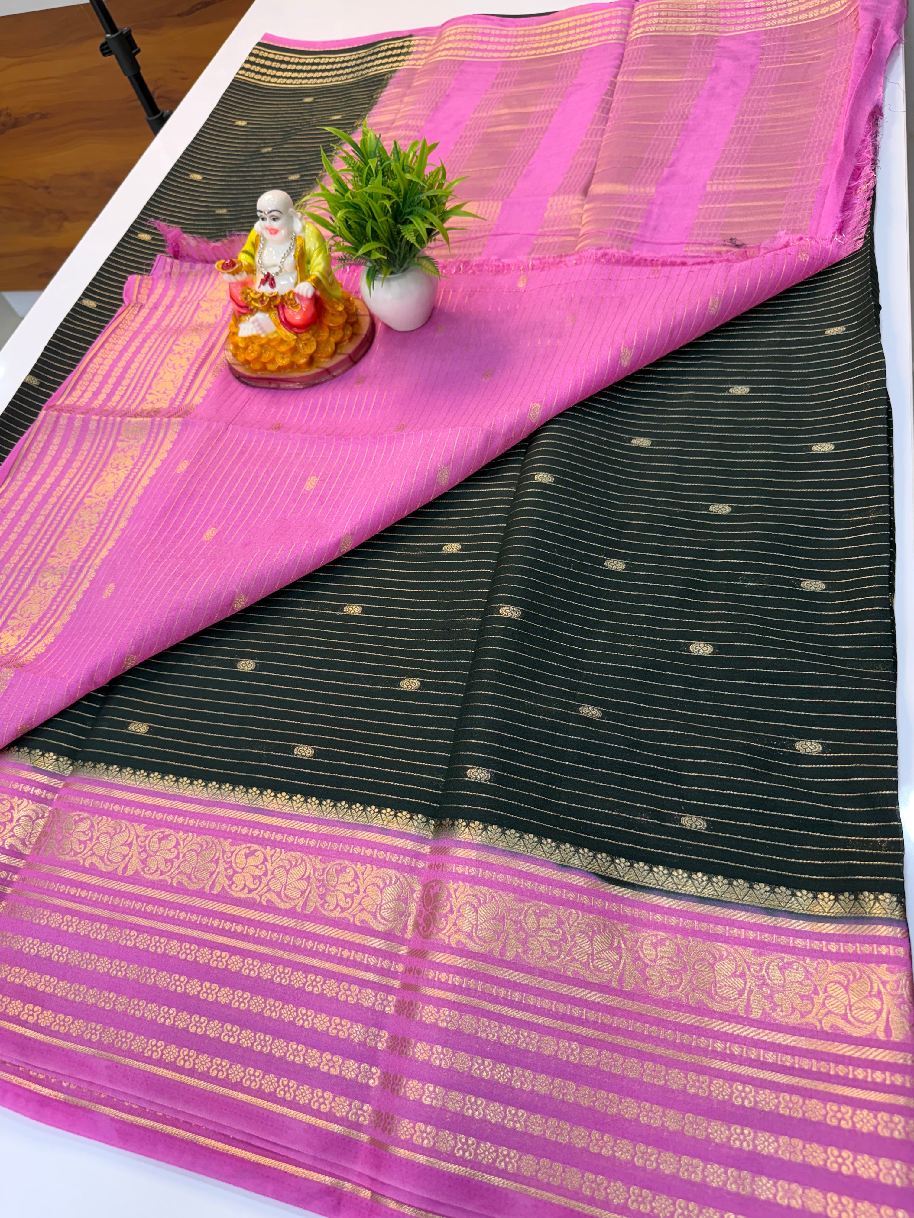 Mysore Crepe Silk Saree with Stripes & Buttas