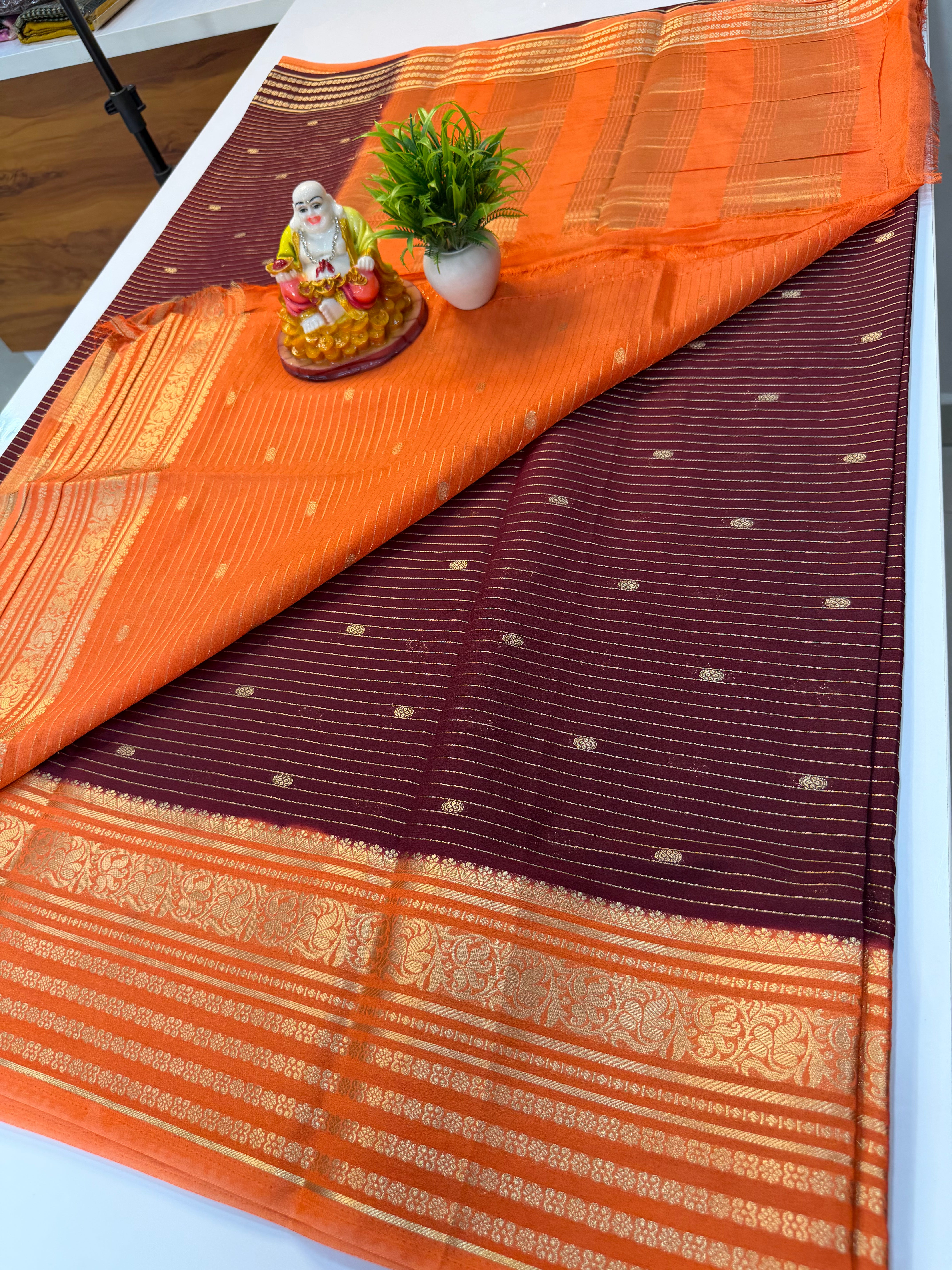 Mysore Crepe Silk Saree with Stripes & Buttas