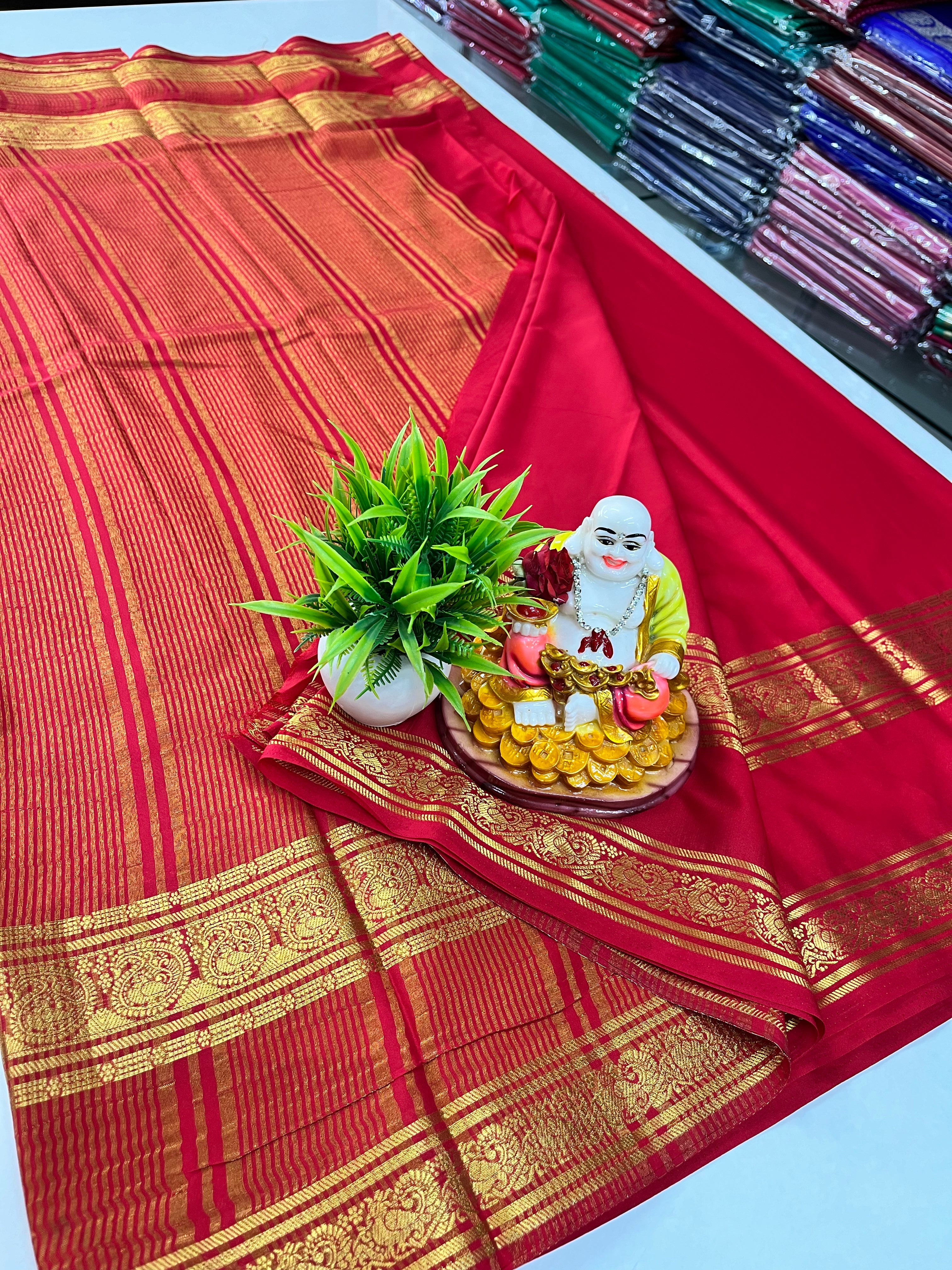 Elegant Semi Crepe Saree with Mango & Peacock Design – Padmavathi Silks and Sarees