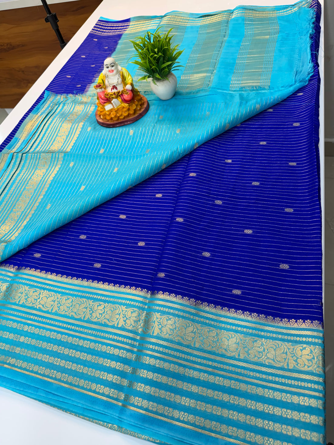 Mysore Crepe Silk Saree with Stripes & Buttas