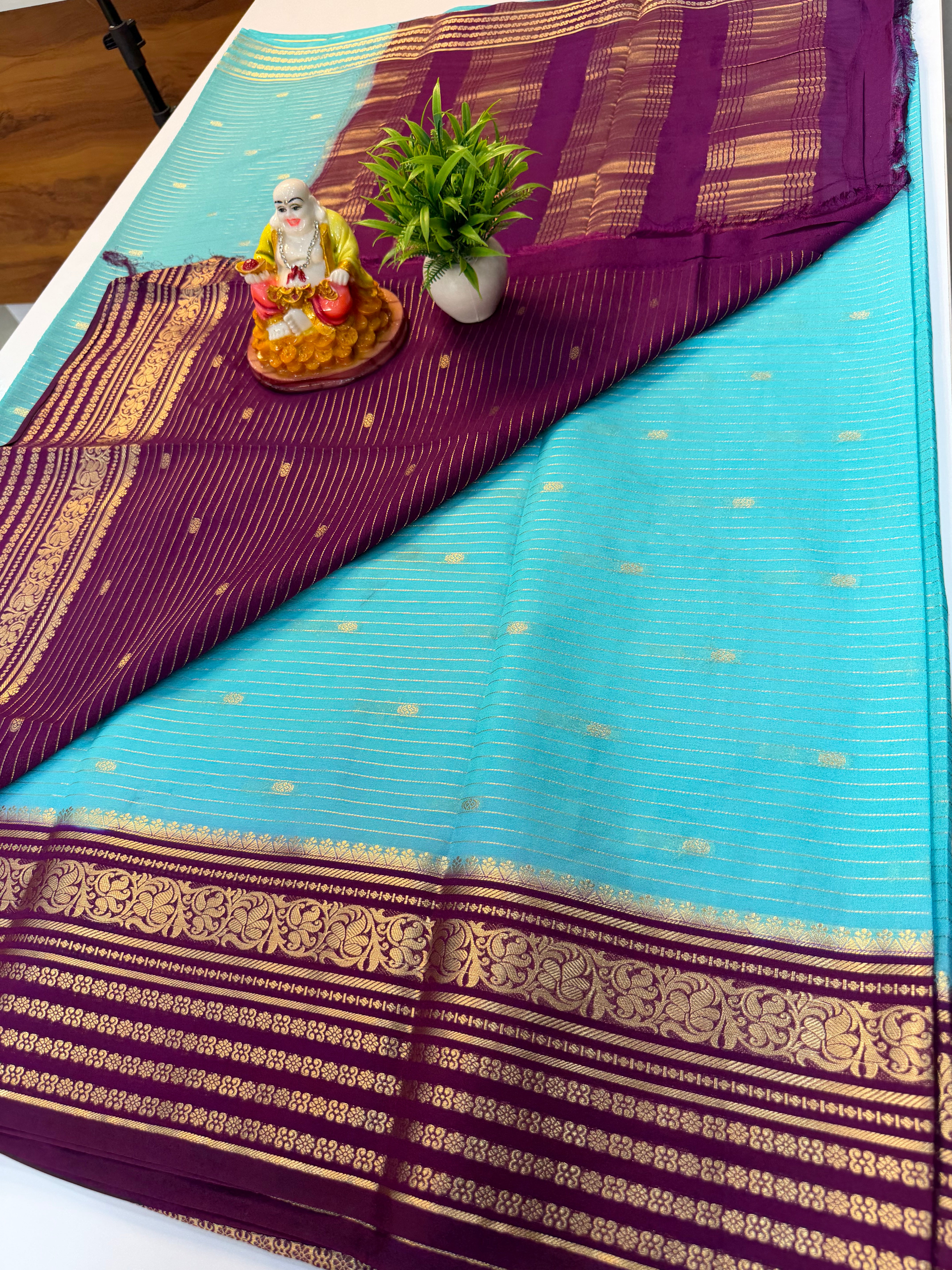 Mysore Crepe Silk Saree with Stripes & Buttas