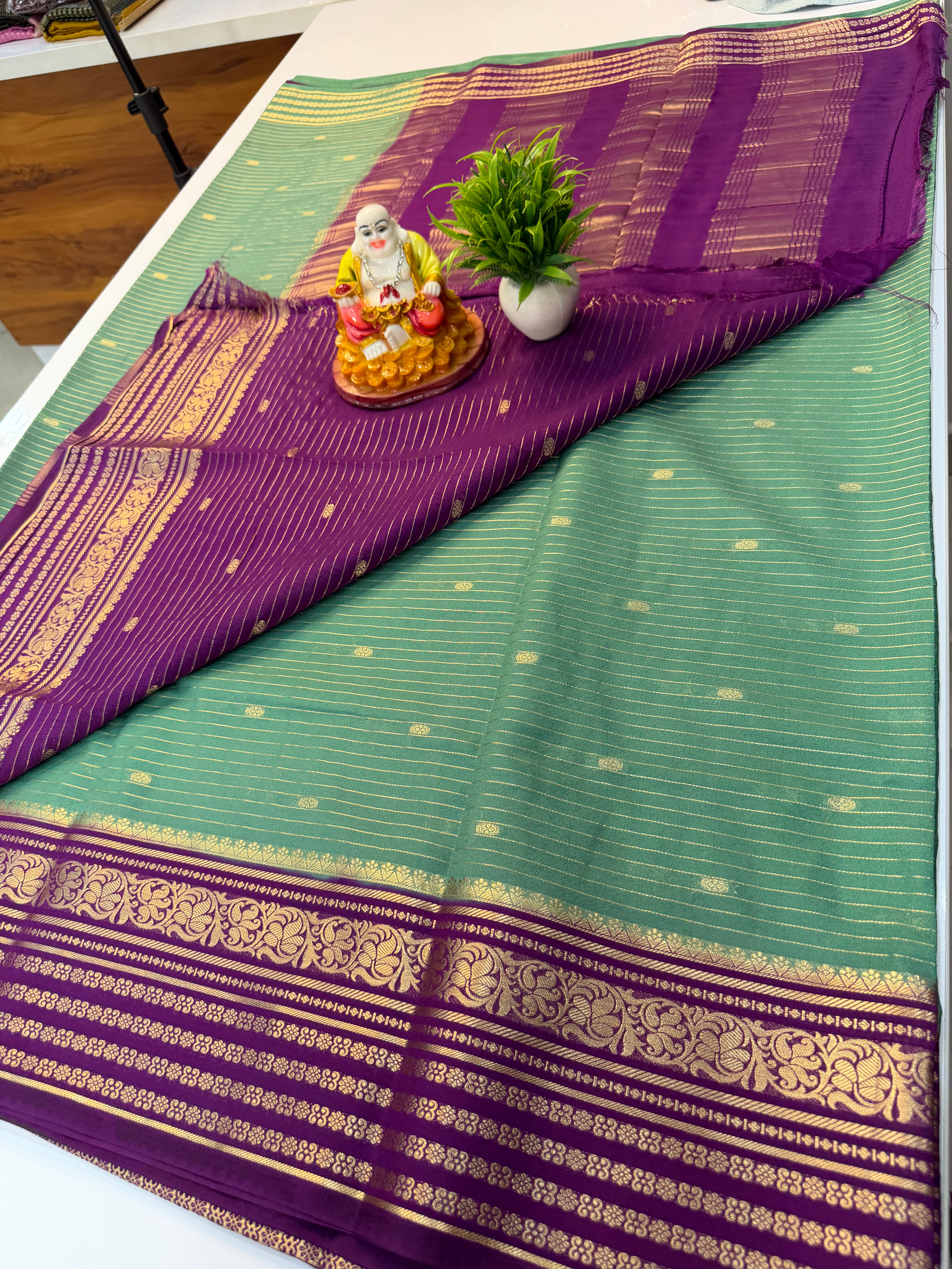 Mysore Crepe Silk Saree with Stripes & Buttas