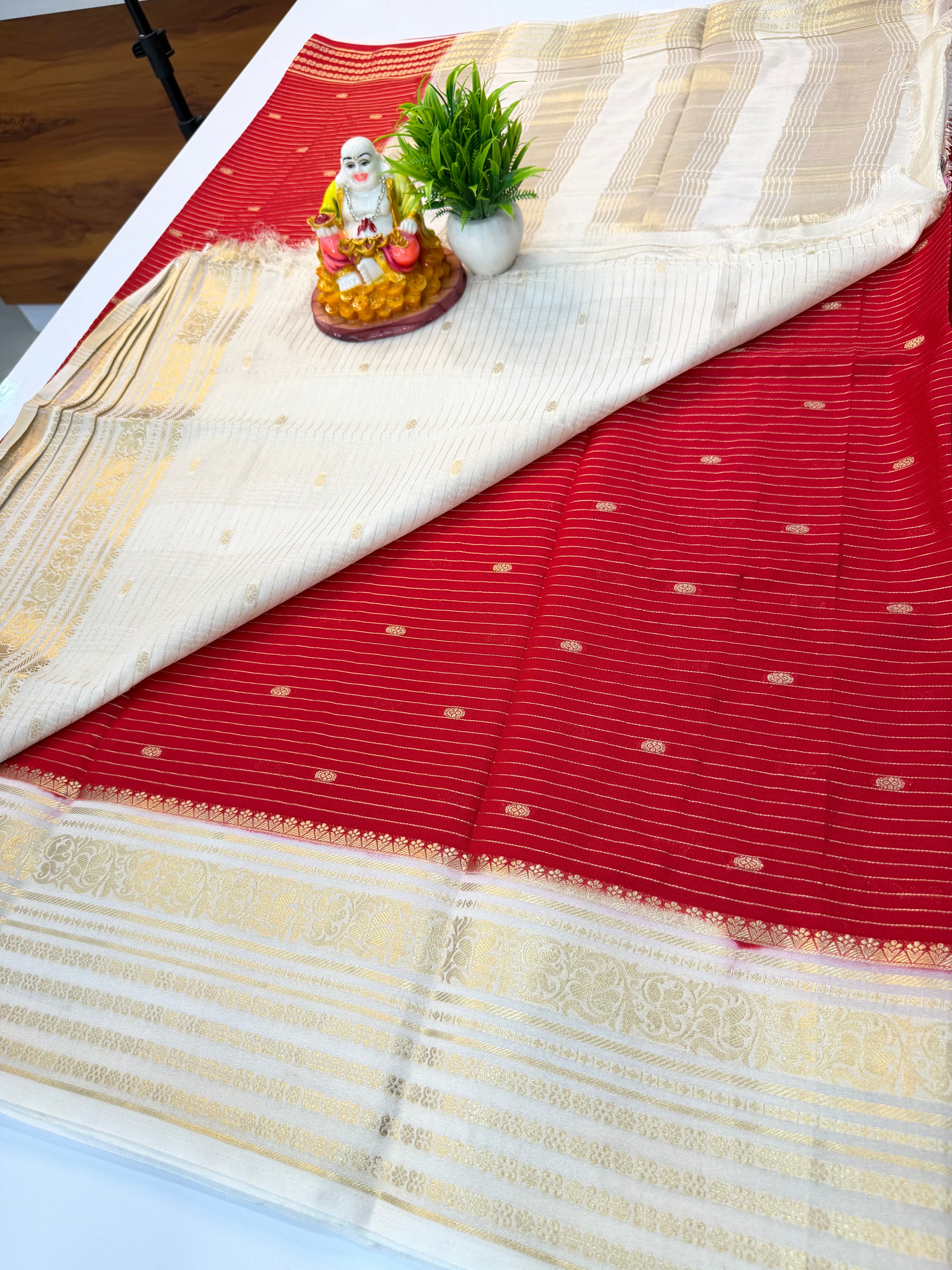 Mysore Crepe Silk Saree with Stripes & Buttas