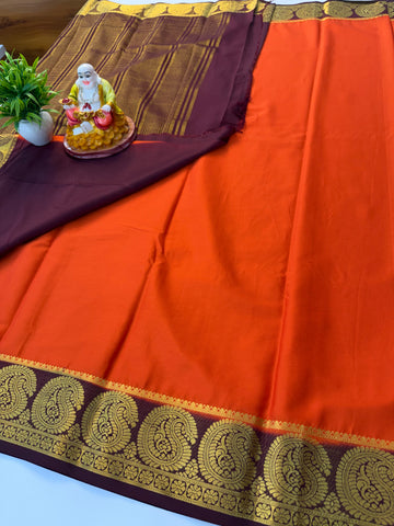Premium Mysore Crepe Silk Saree with Mango Border | Padmavathi Silks and Sarees