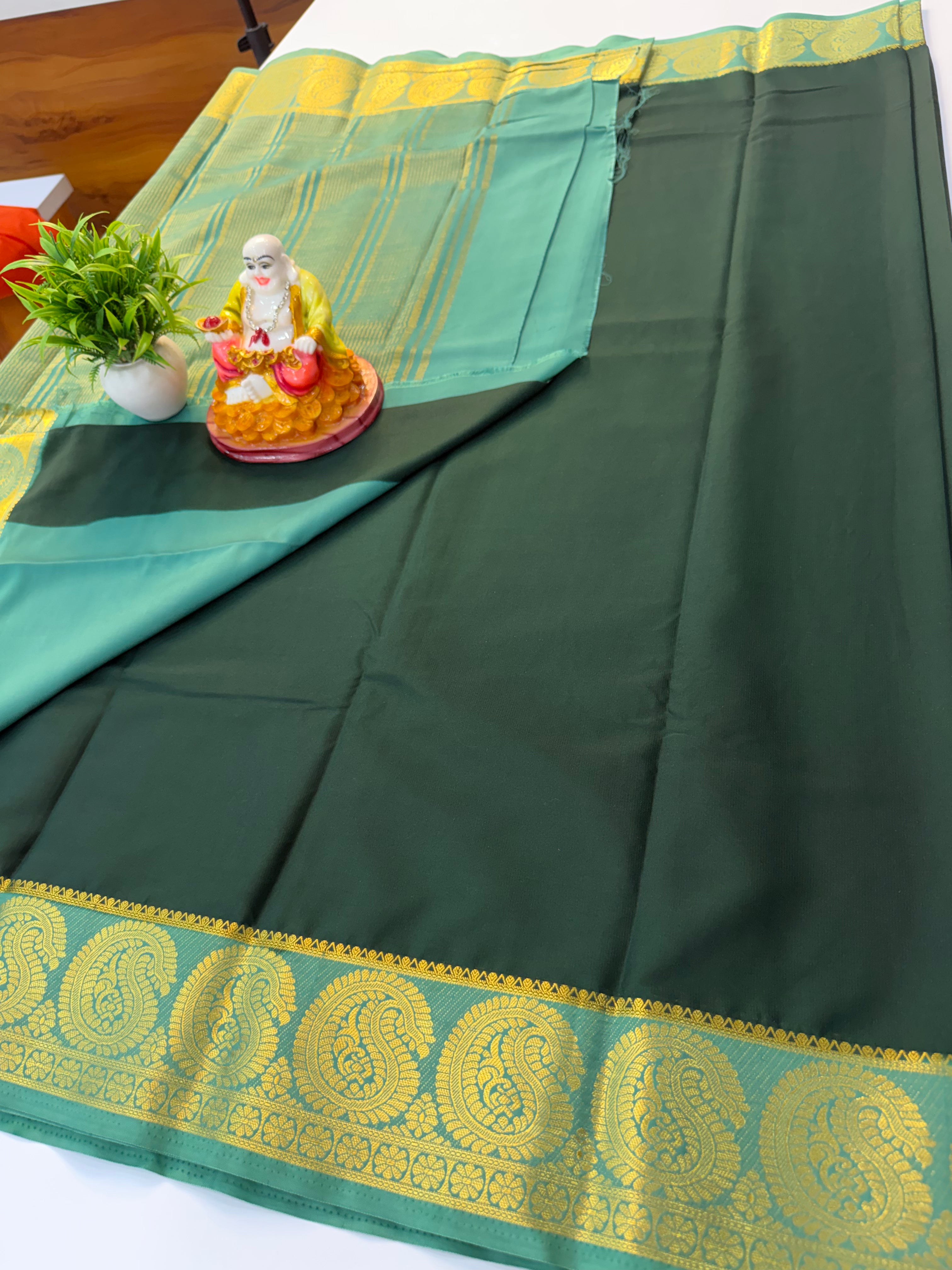 Premium Mysore Crepe Silk Saree with Mango Border | Padmavathi Silks and Sarees