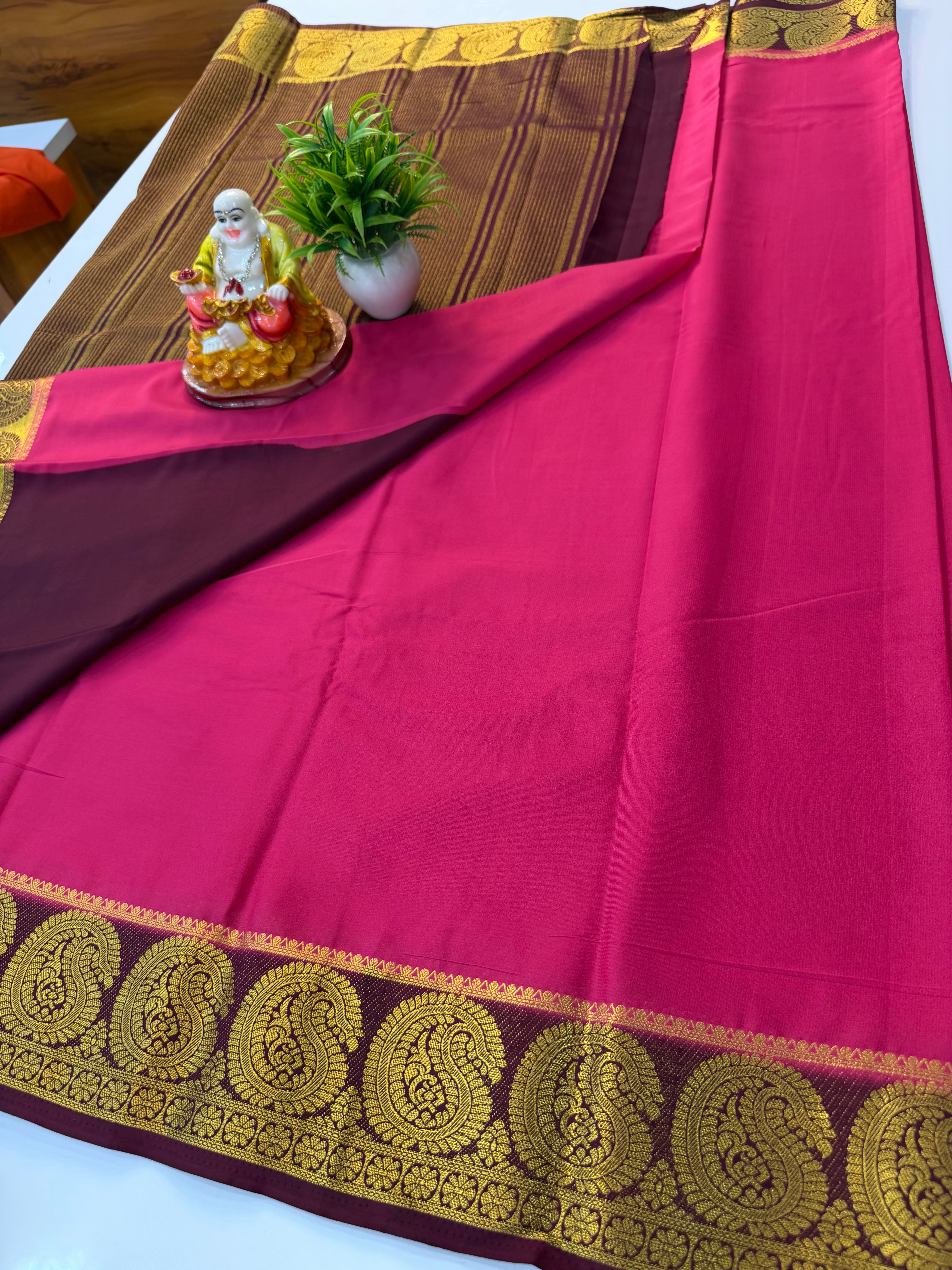 Premium Mysore Crepe Silk Saree with Mango Border | Padmavathi Silks and Sarees