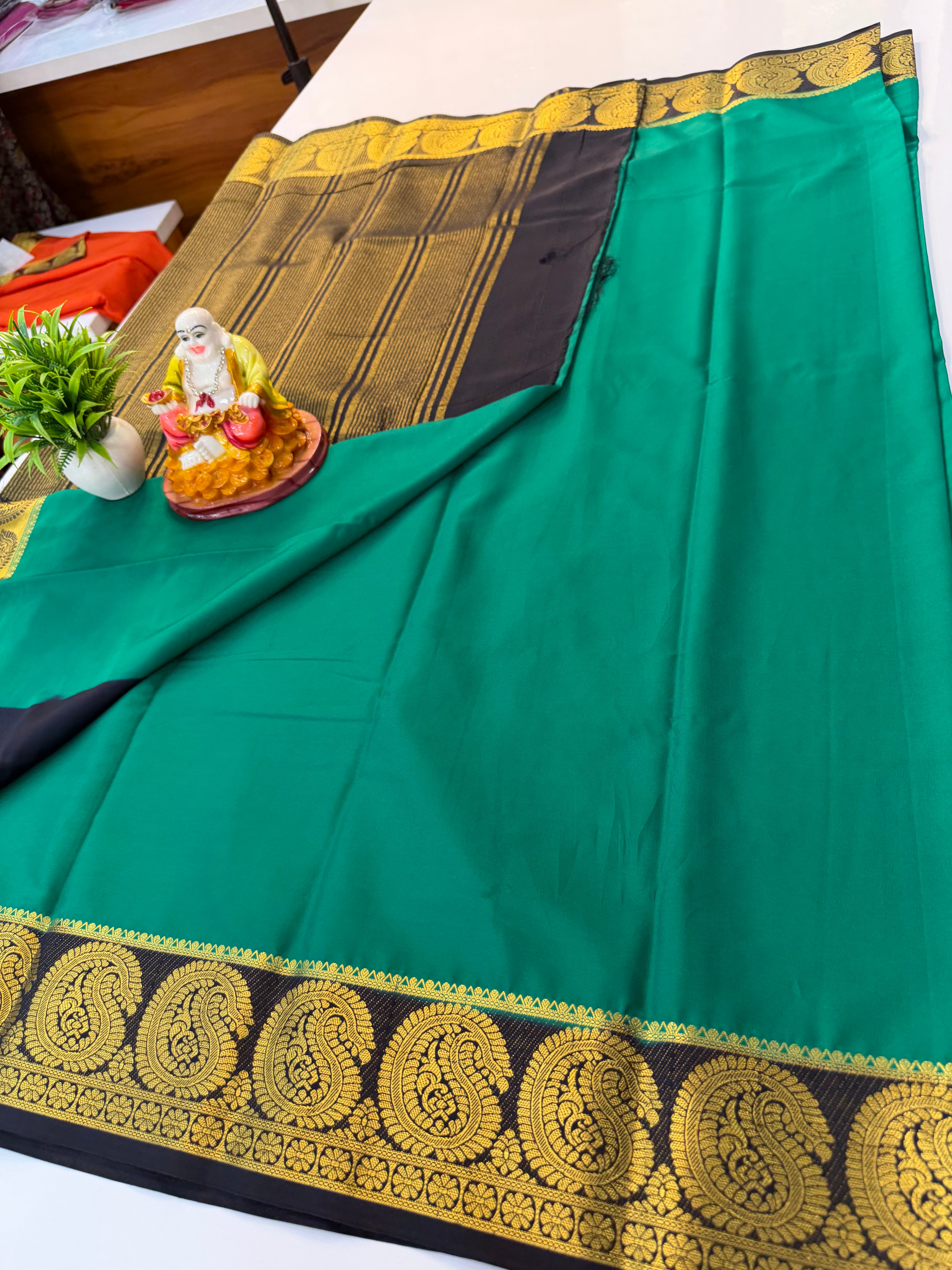 Premium Mysore Crepe Silk Saree with Mango Border | Padmavathi Silks and Sarees