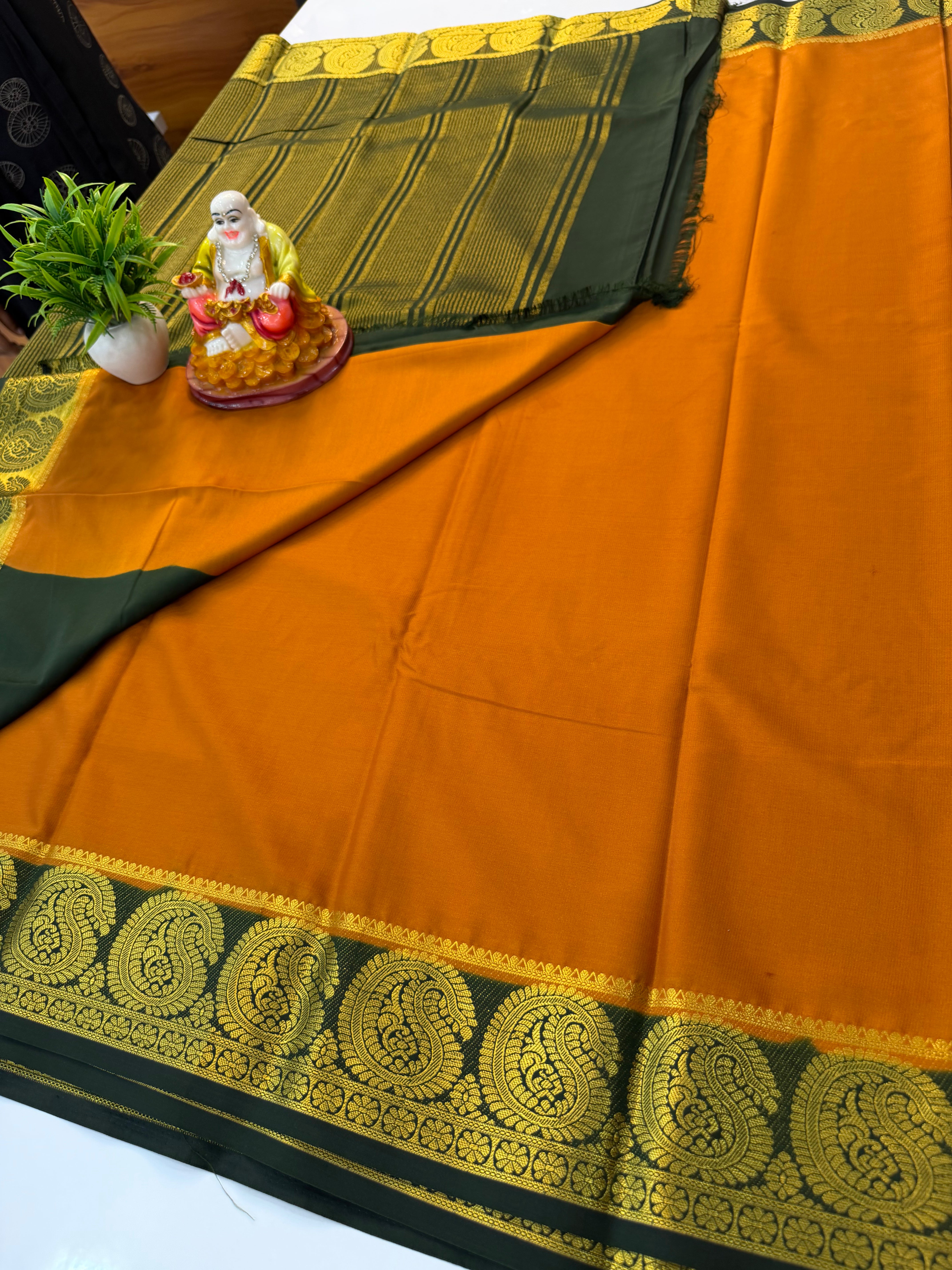 Premium Mysore Crepe Silk Saree with Mango Border | Padmavathi Silks and Sarees