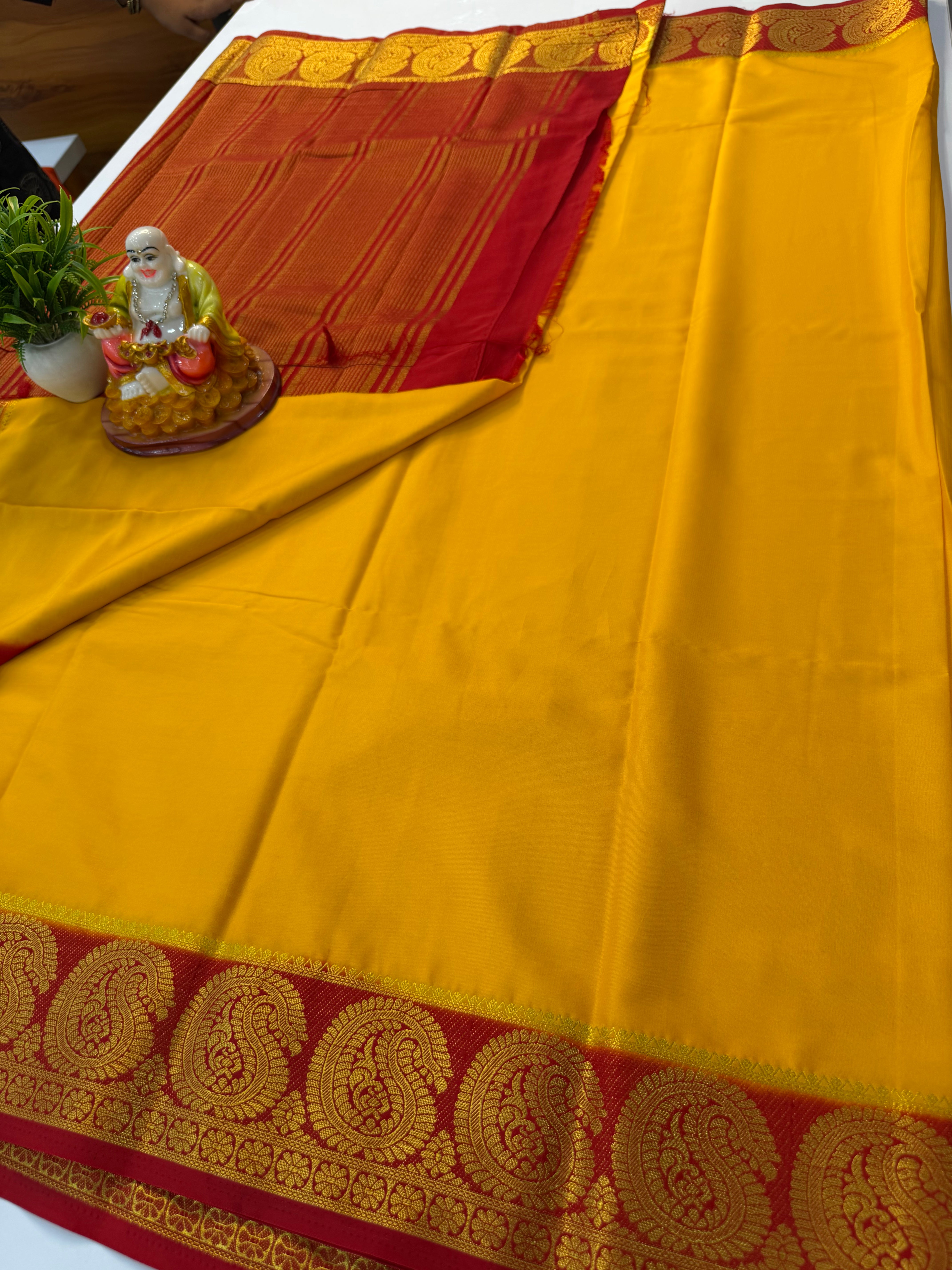 Premium Mysore Crepe Silk Saree with Mango Border | Padmavathi Silks and Sarees