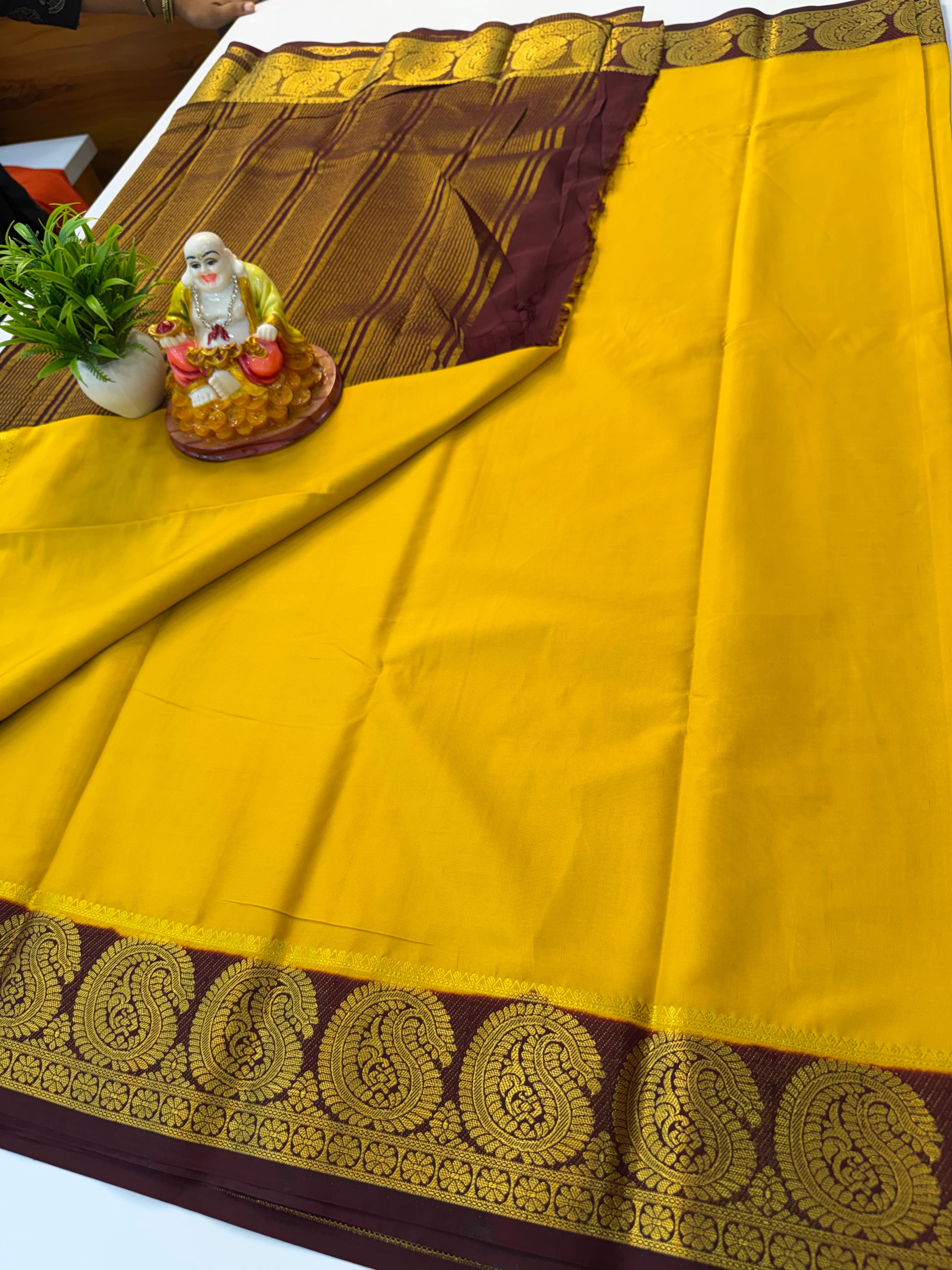 Premium Mysore Crepe Silk Saree with Mango Border | Padmavathi Silks and Sarees