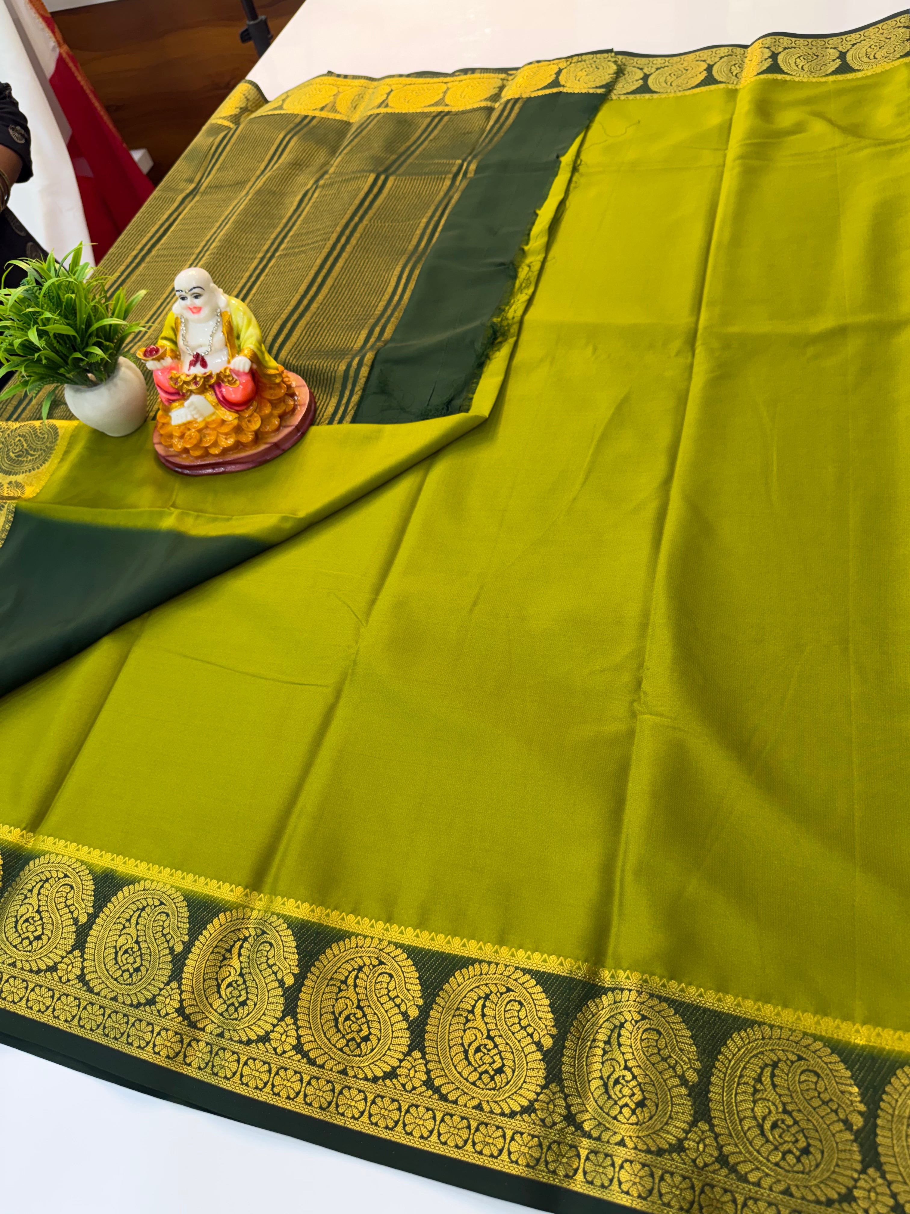 Premium Mysore Crepe Silk Saree with Mango Border | Padmavathi Silks and Sarees