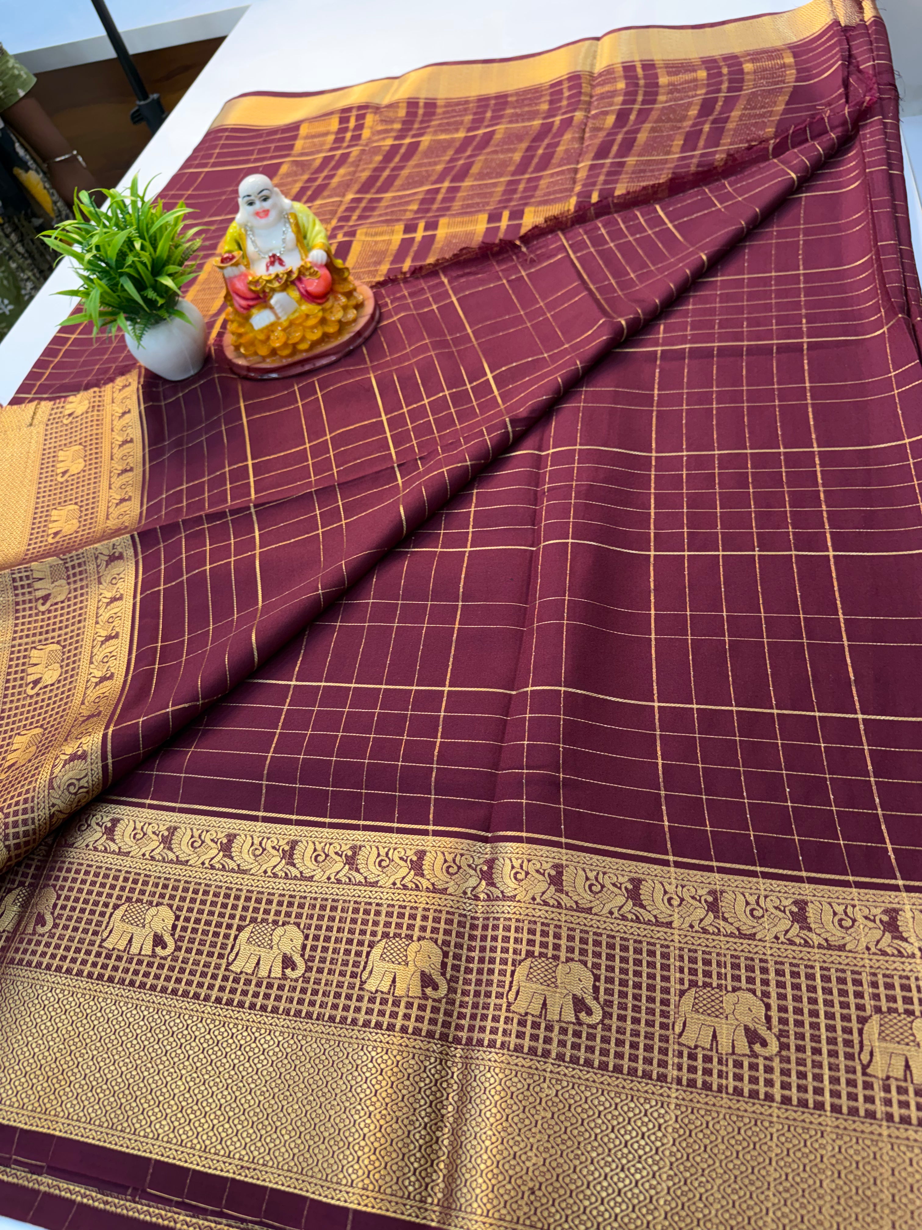 Premium Mysore Crepe Silk Saree with Elephant & Peacock Design Border