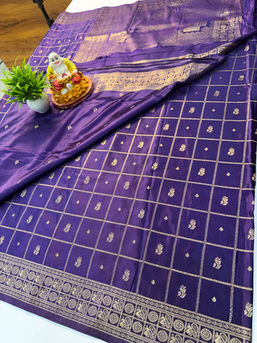Premium Satin Saree with Checks Pattern & Buttas | Rich Pallu | Butta Blouse