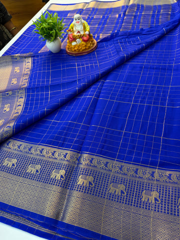 Premium Mysore Crepe Silk Saree with Elephant & Peacock Design Border