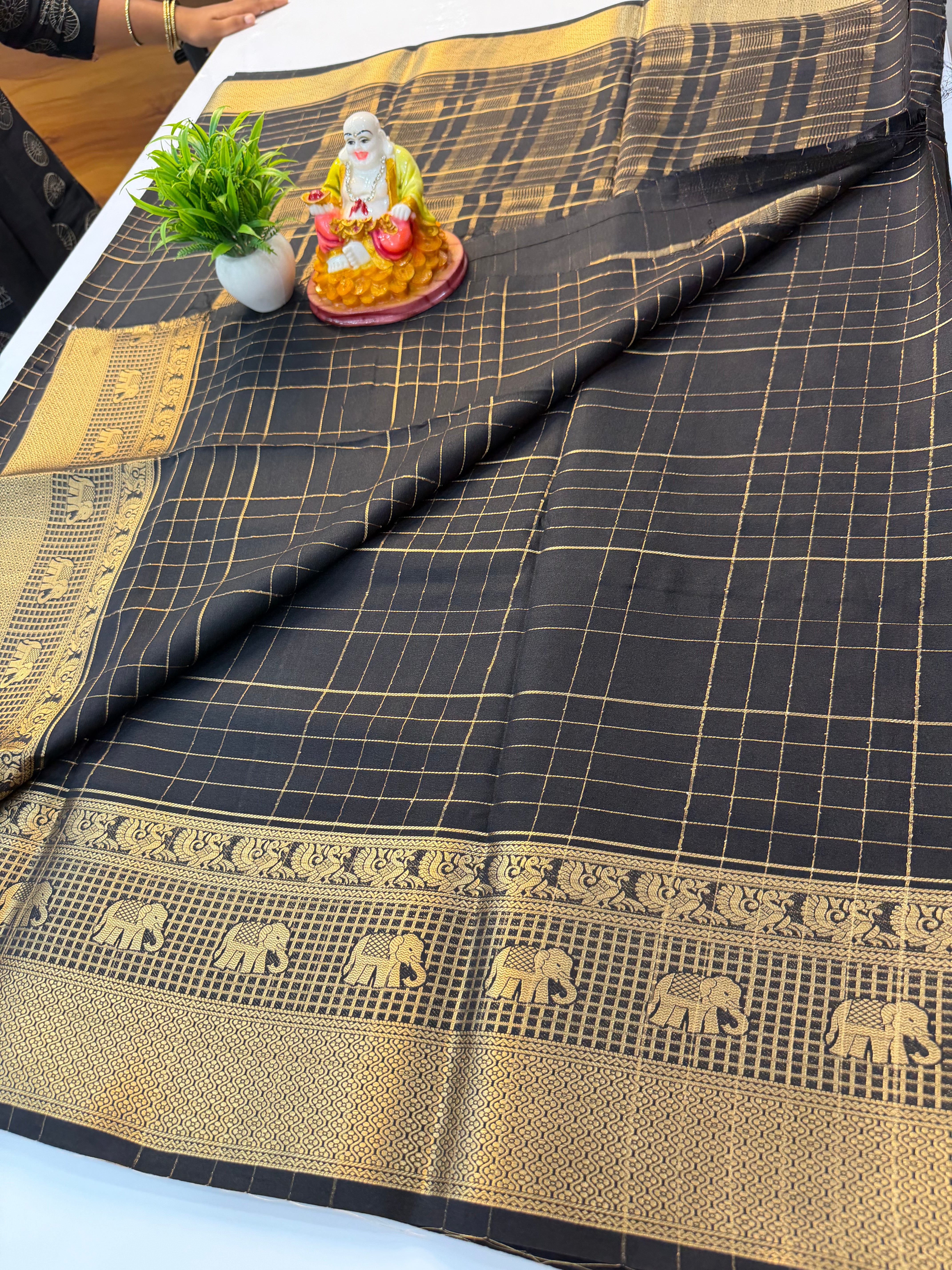 Premium Mysore Crepe Silk Saree with Elephant & Peacock Design Border