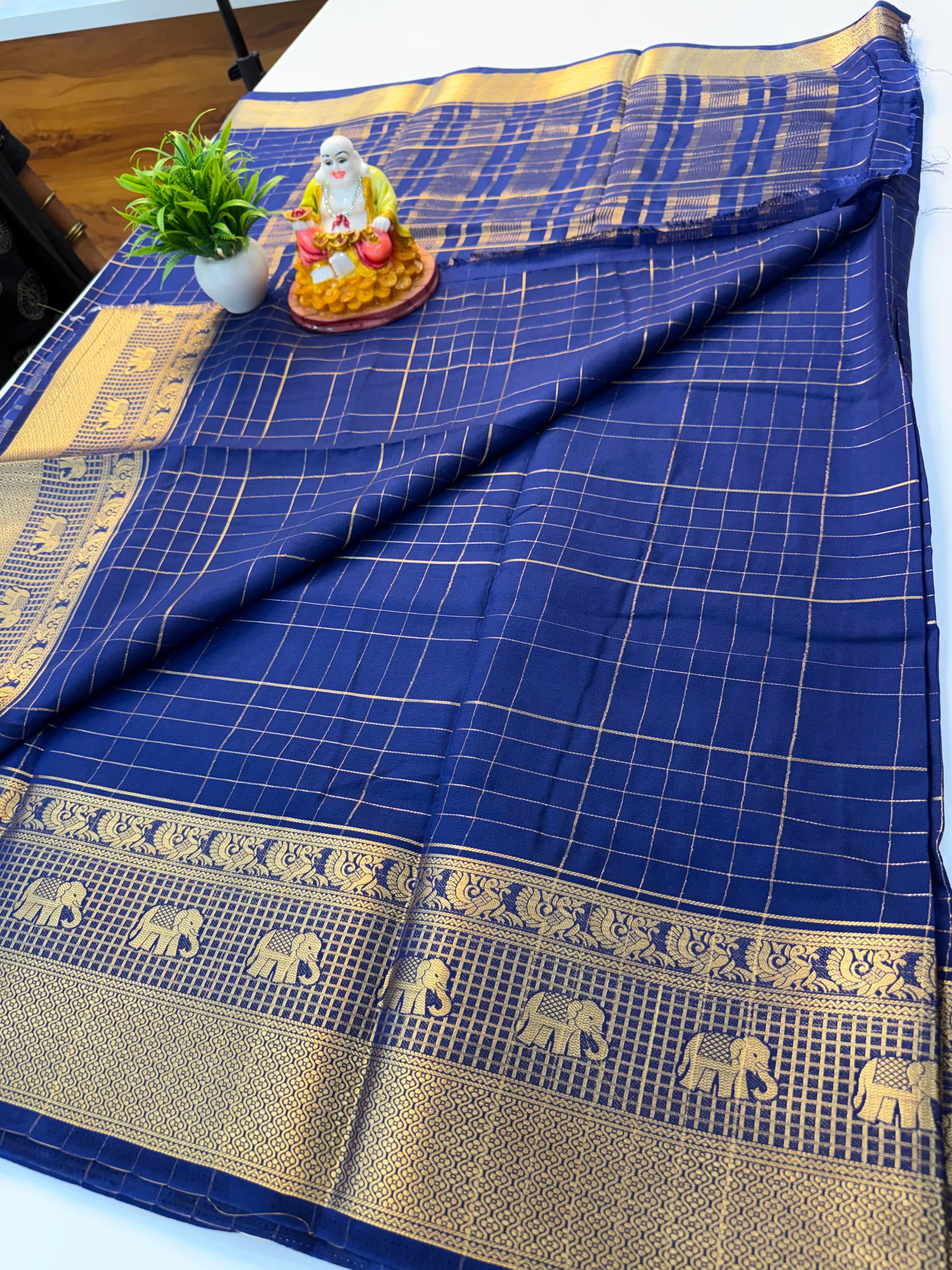 Premium Mysore Crepe Silk Saree with Elephant & Peacock Design Border