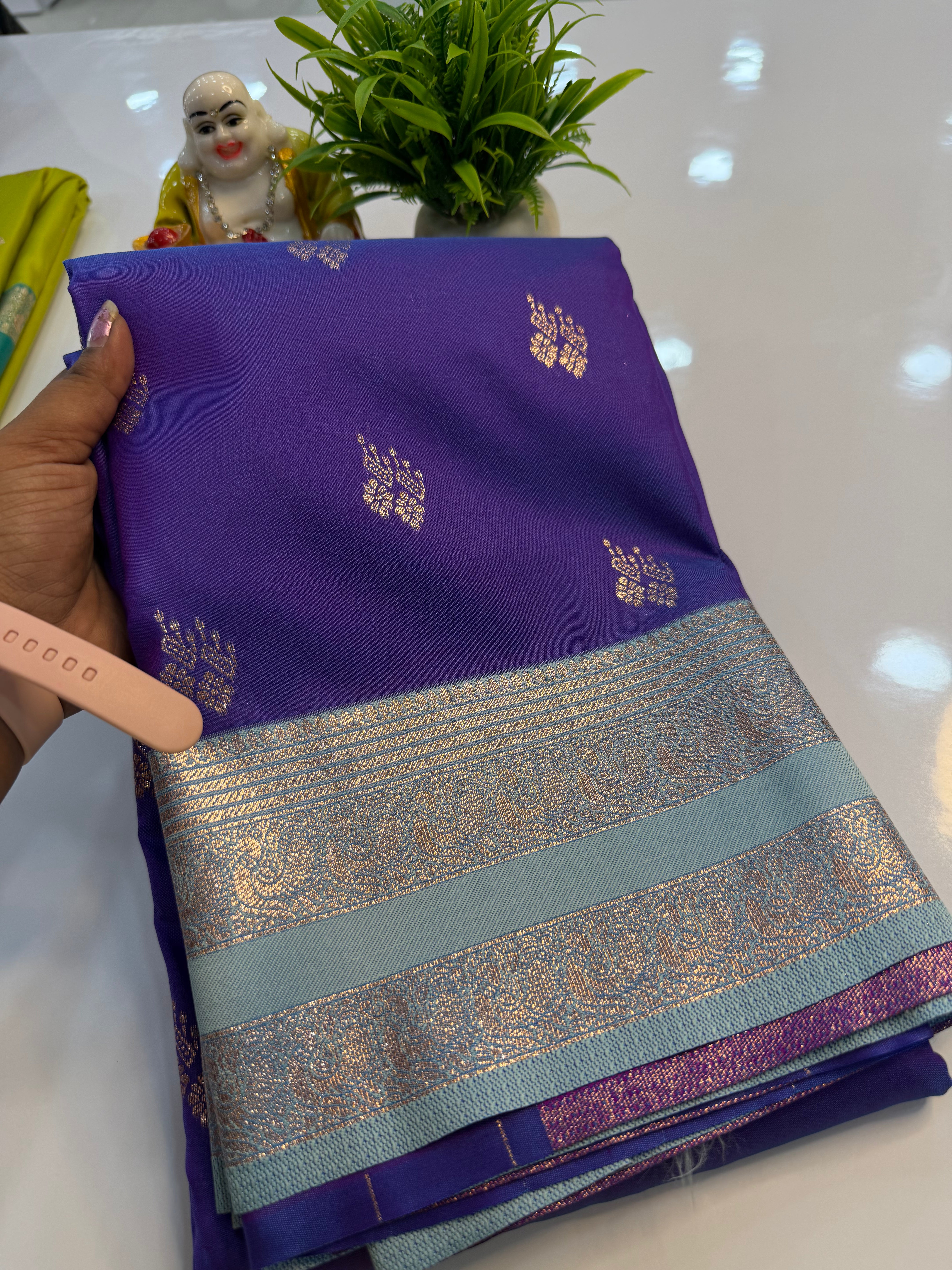 Semi Silk Saree with Peacock Bentex Border & Rich Pallu