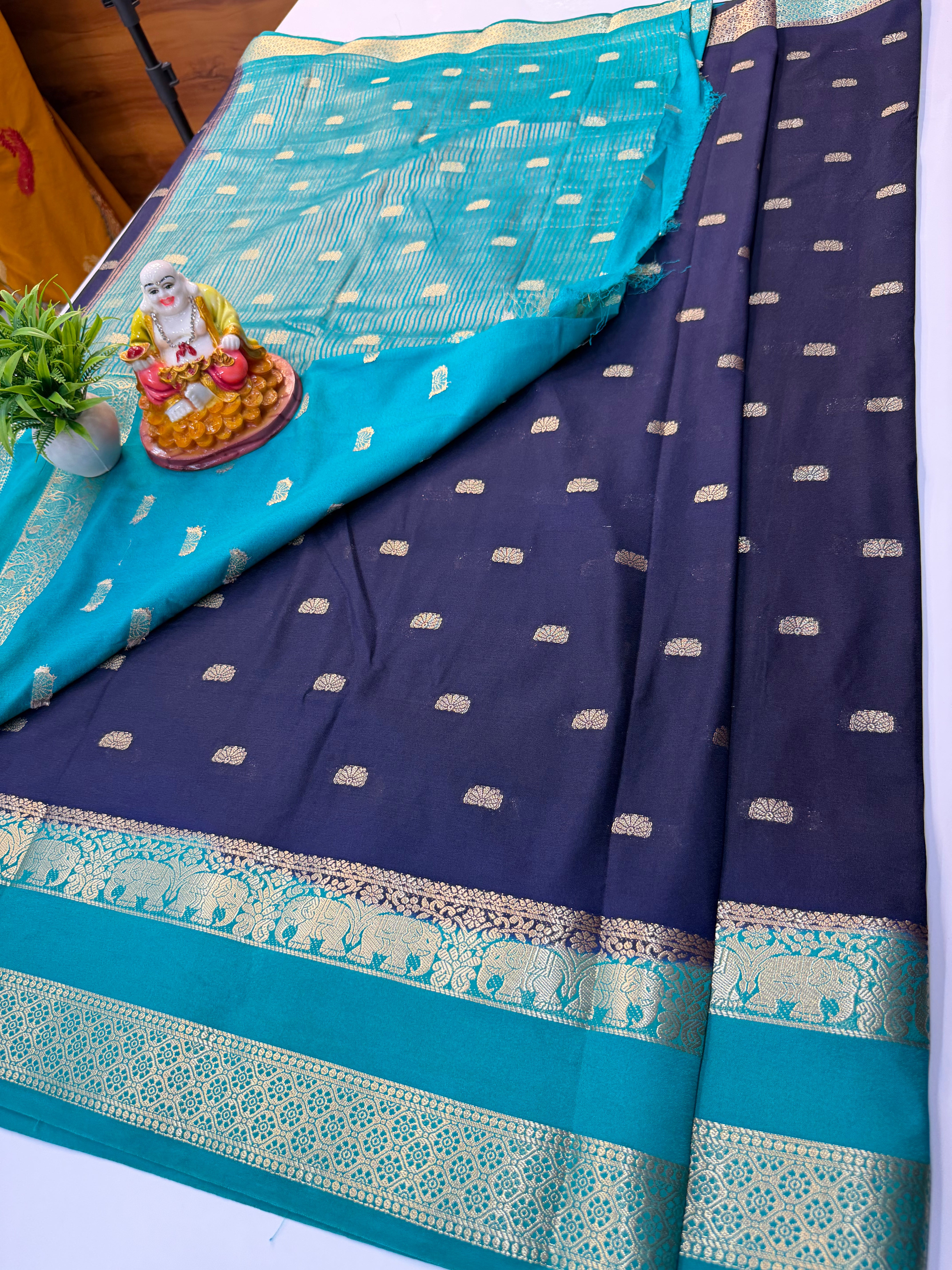 Mysore Crepe Silk Saree with Elephant Bentex Border Product Title