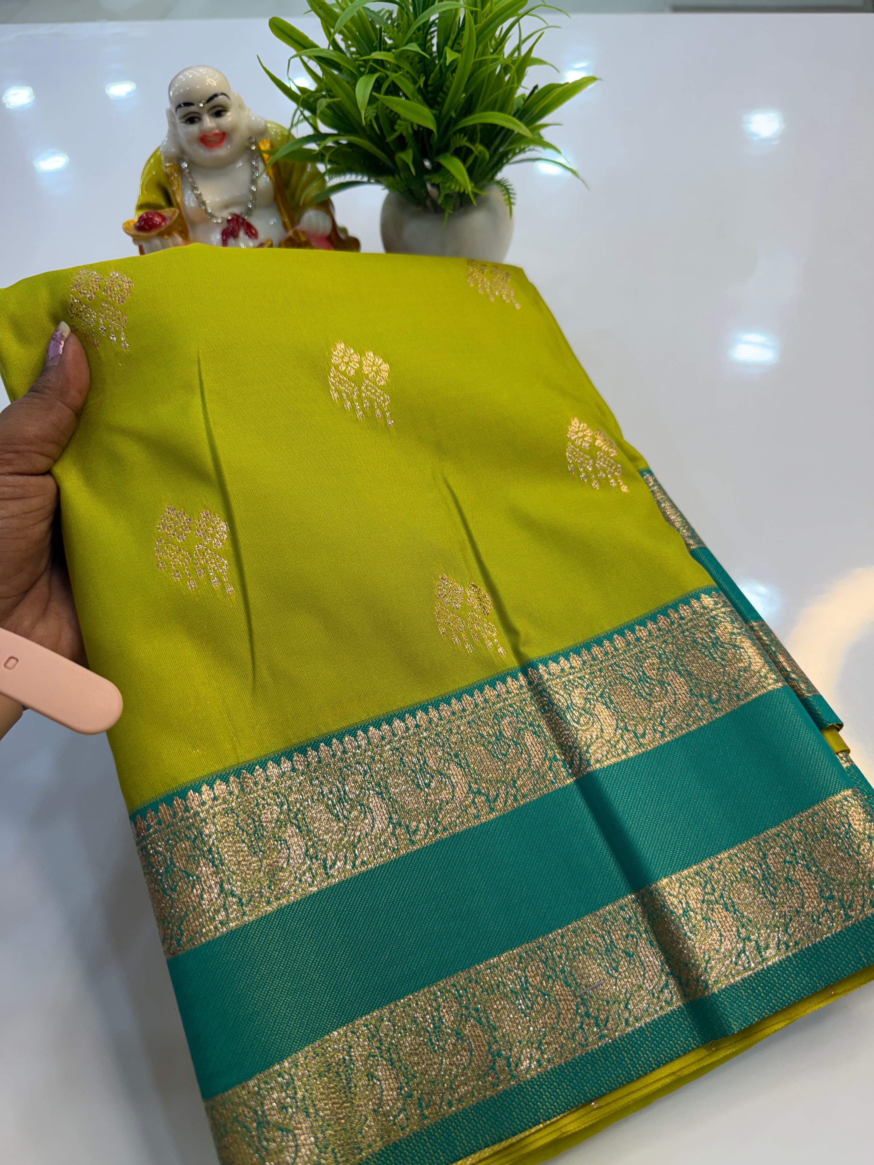 Semi Silk Saree with Peacock Bentex Border & Rich Pallu
