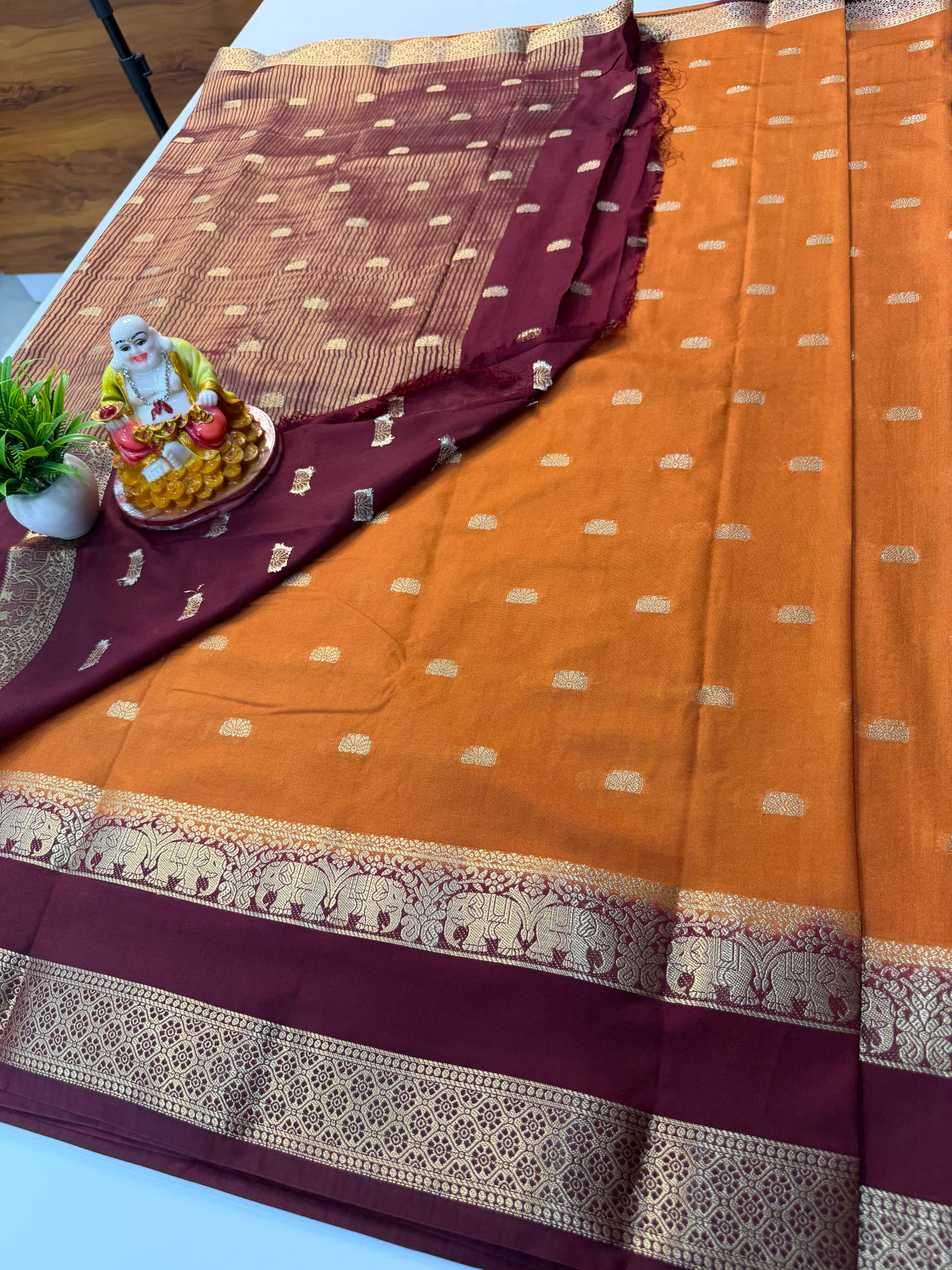 Mysore Crepe Silk Saree with Elephant Bentex Border Product Title