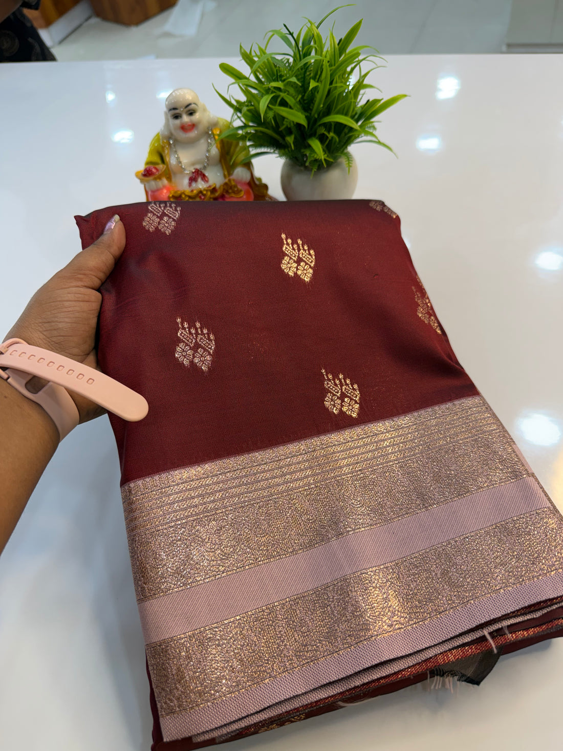 Semi Silk Saree with Peacock Bentex Border & Rich Pallu