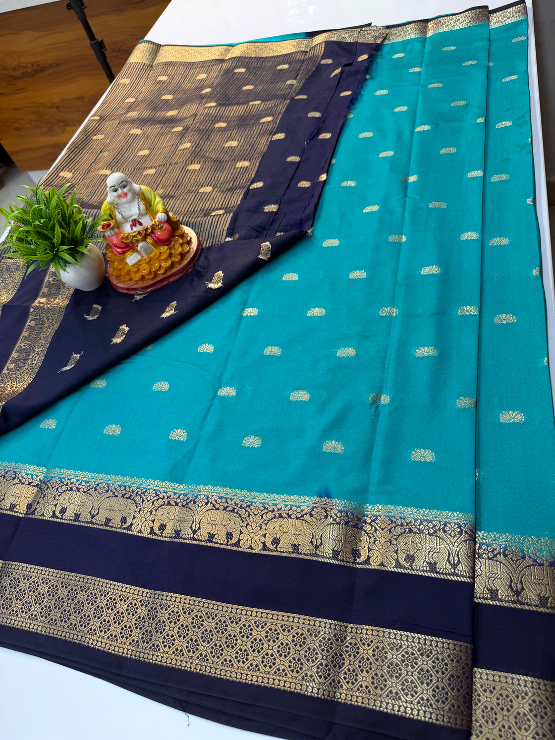 Mysore Crepe Silk Saree with Elephant Bentex Border Product Title