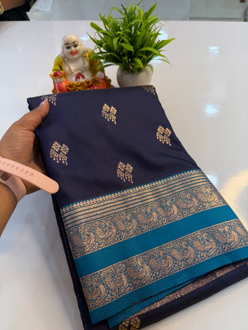 Semi Silk Saree with Peacock Bentex Border & Rich Pallu