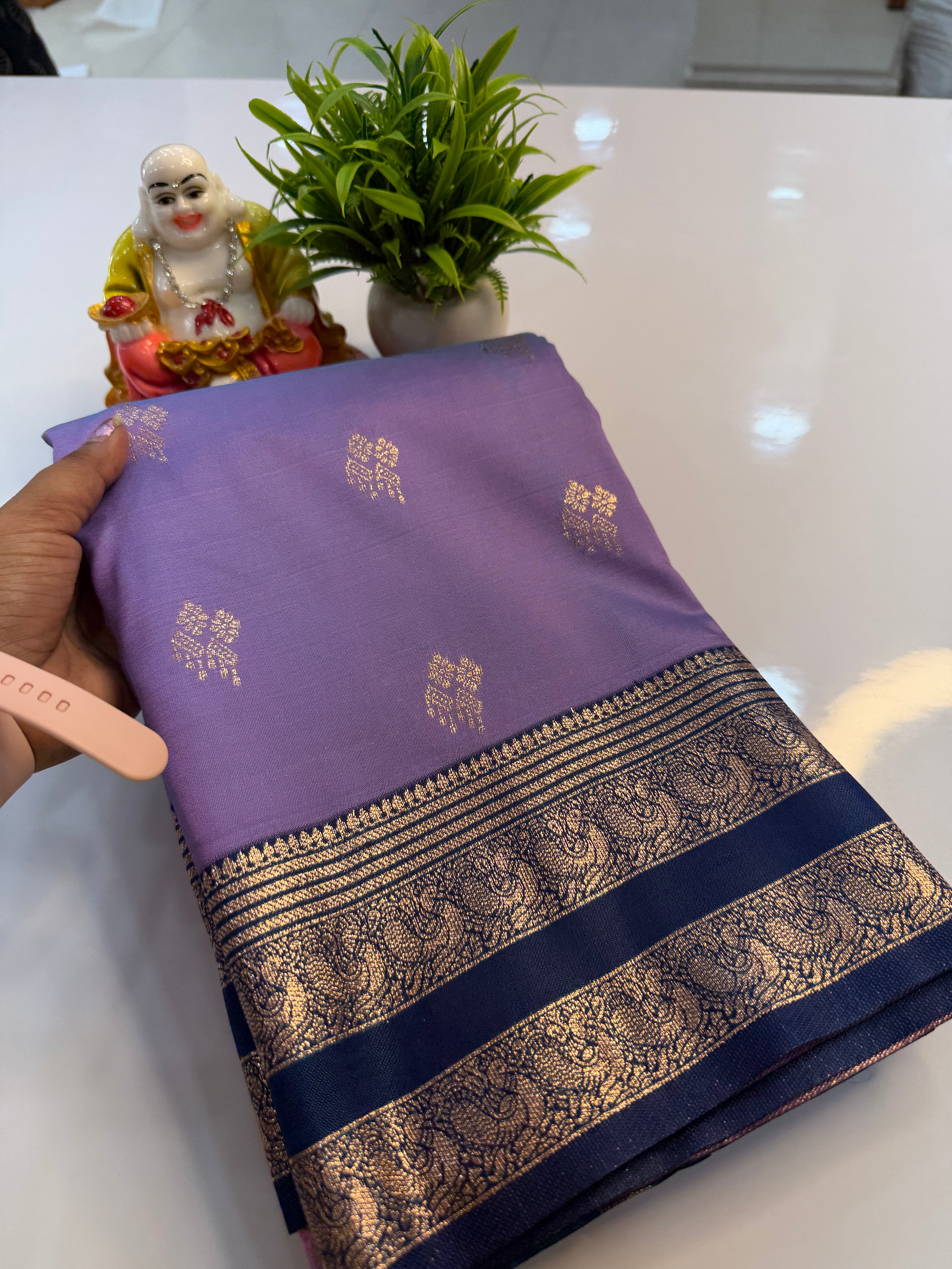 Semi Silk Saree with Peacock Bentex Border & Rich Pallu