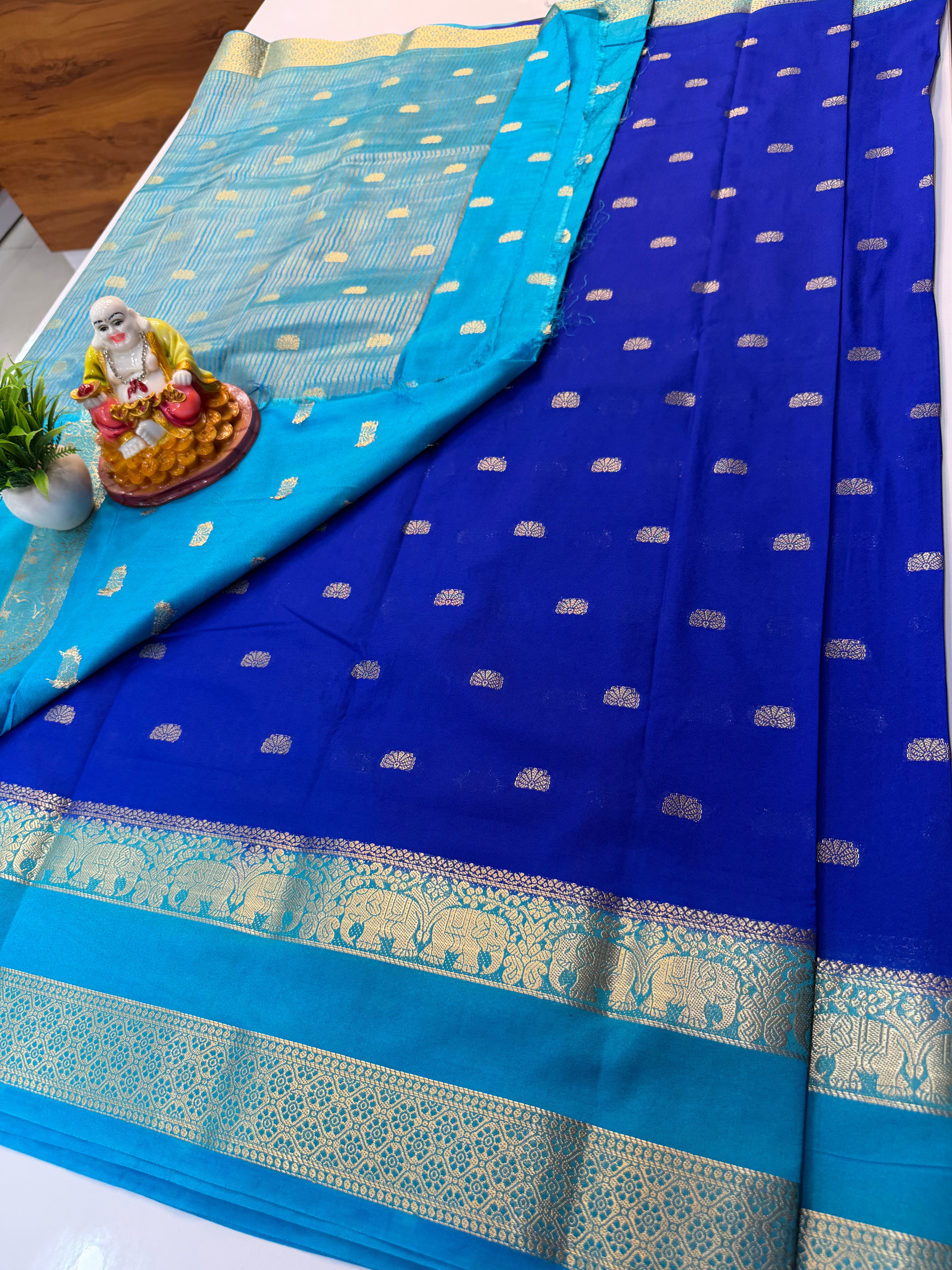 Mysore Crepe Silk Saree with Elephant Bentex Border Product Title