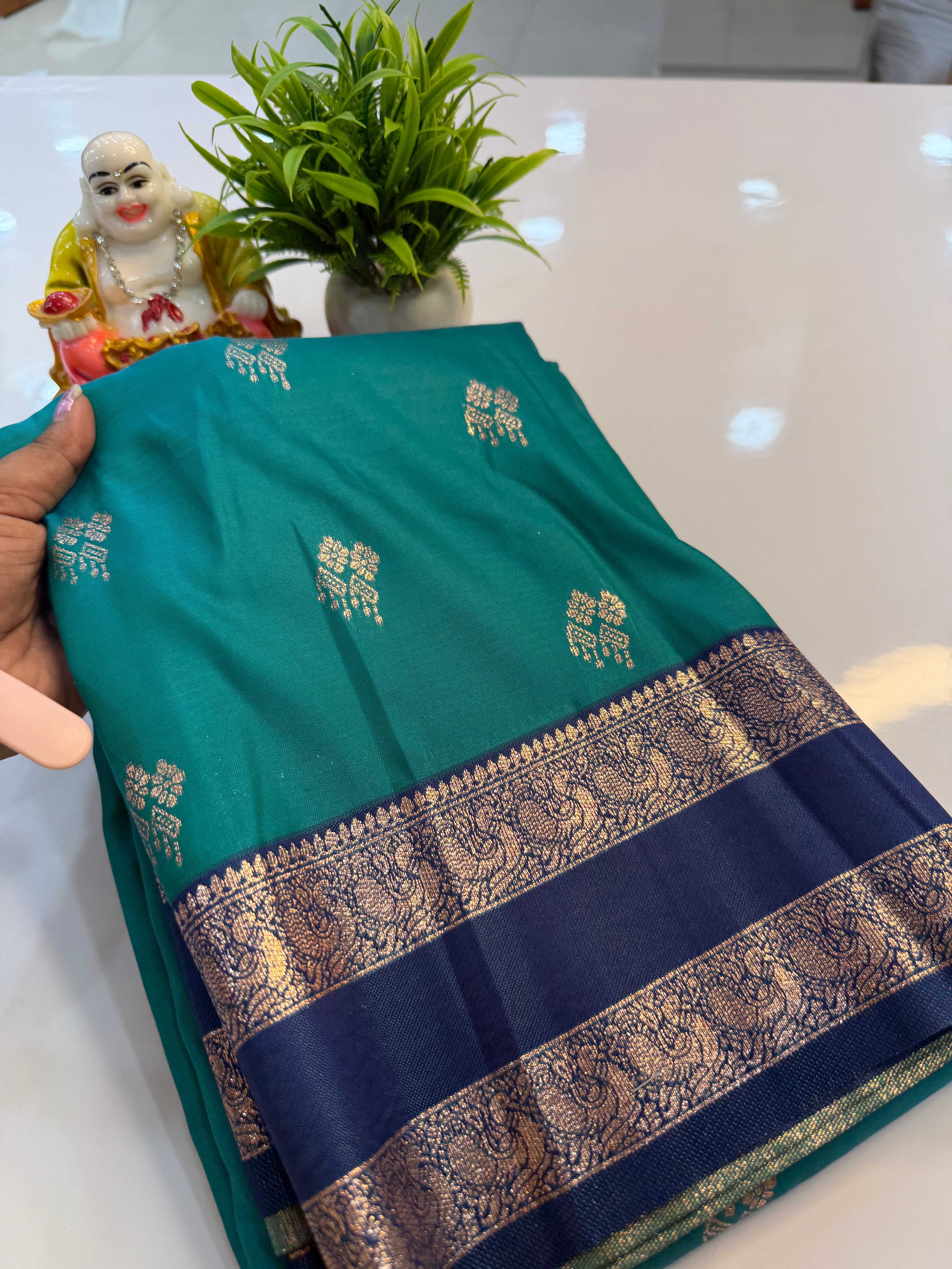 Semi Silk Saree with Peacock Bentex Border & Rich Pallu