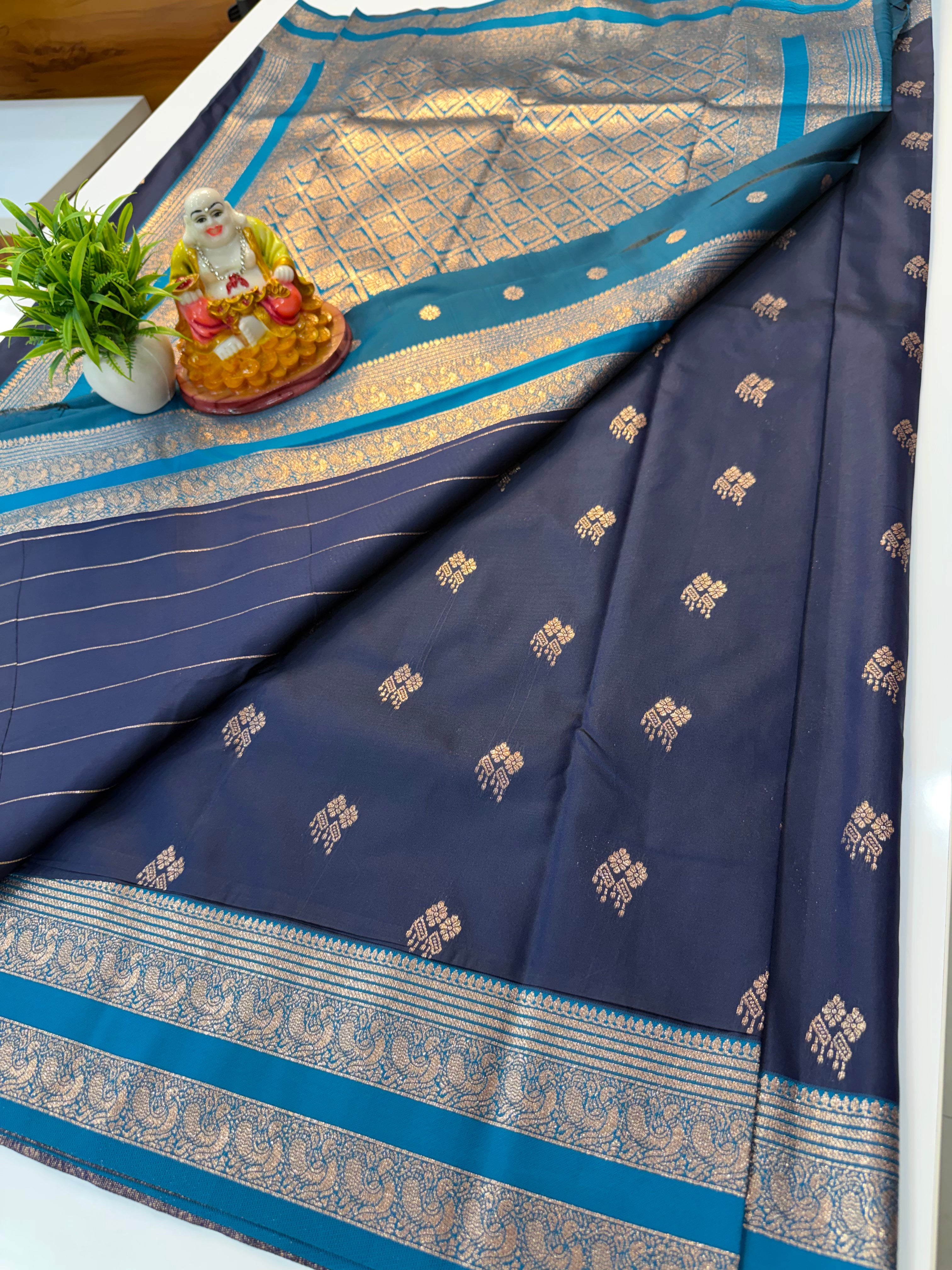 Semi Silk Saree with Peacock Bentex Border & Rich Pallu