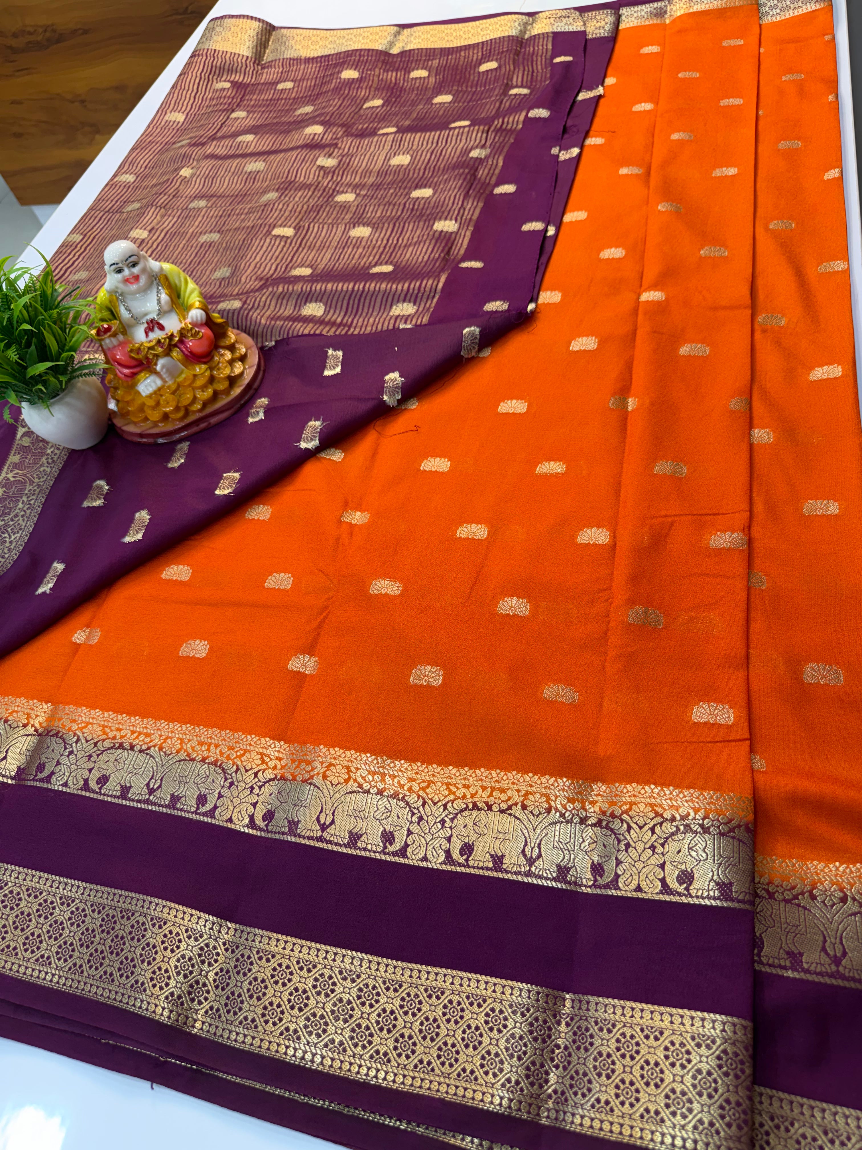 Mysore Crepe Silk Saree with Elephant Bentex Border Product Title