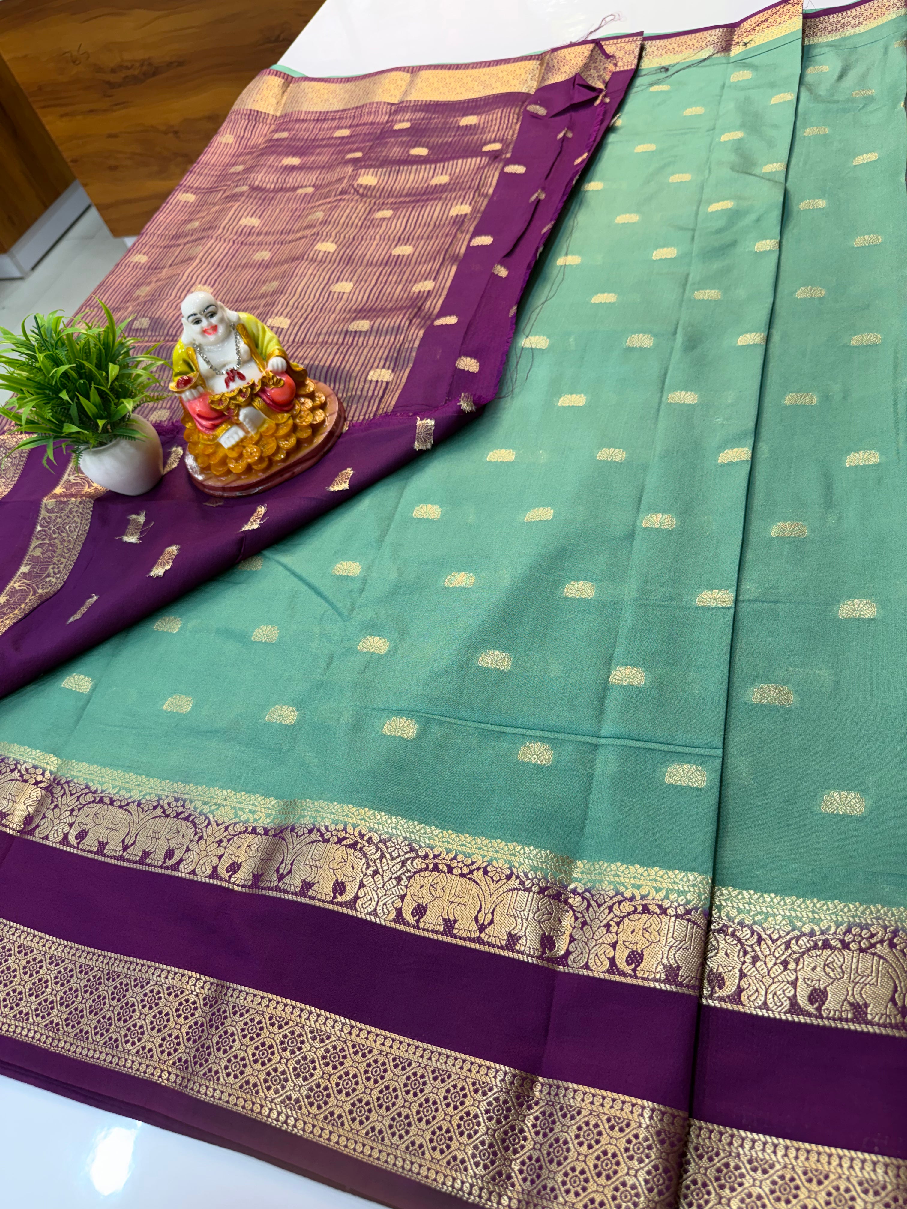 Mysore Crepe Silk Saree with Elephant Bentex Border Product Title