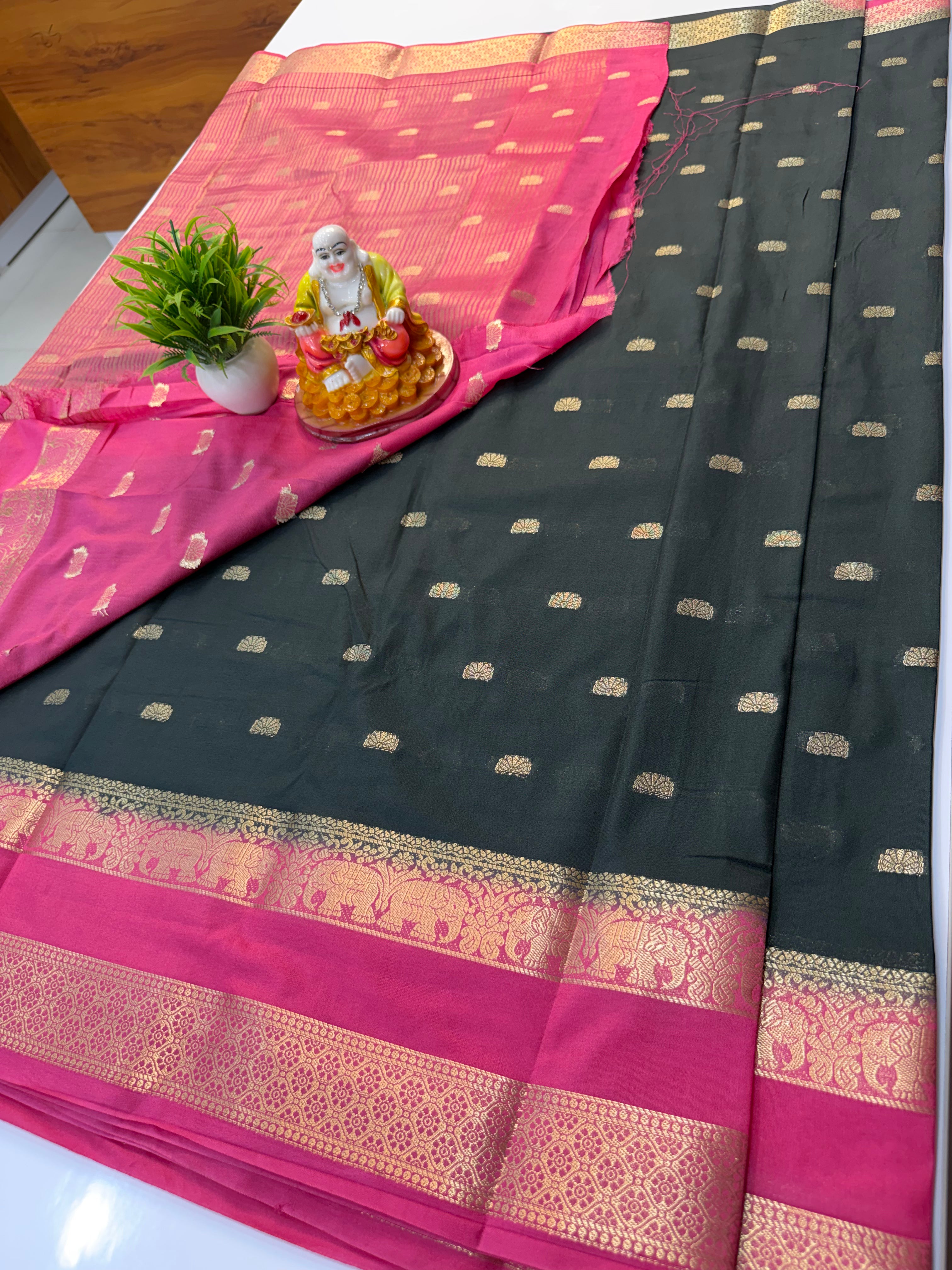 Mysore Crepe Silk Saree with Elephant Bentex Border Product Title