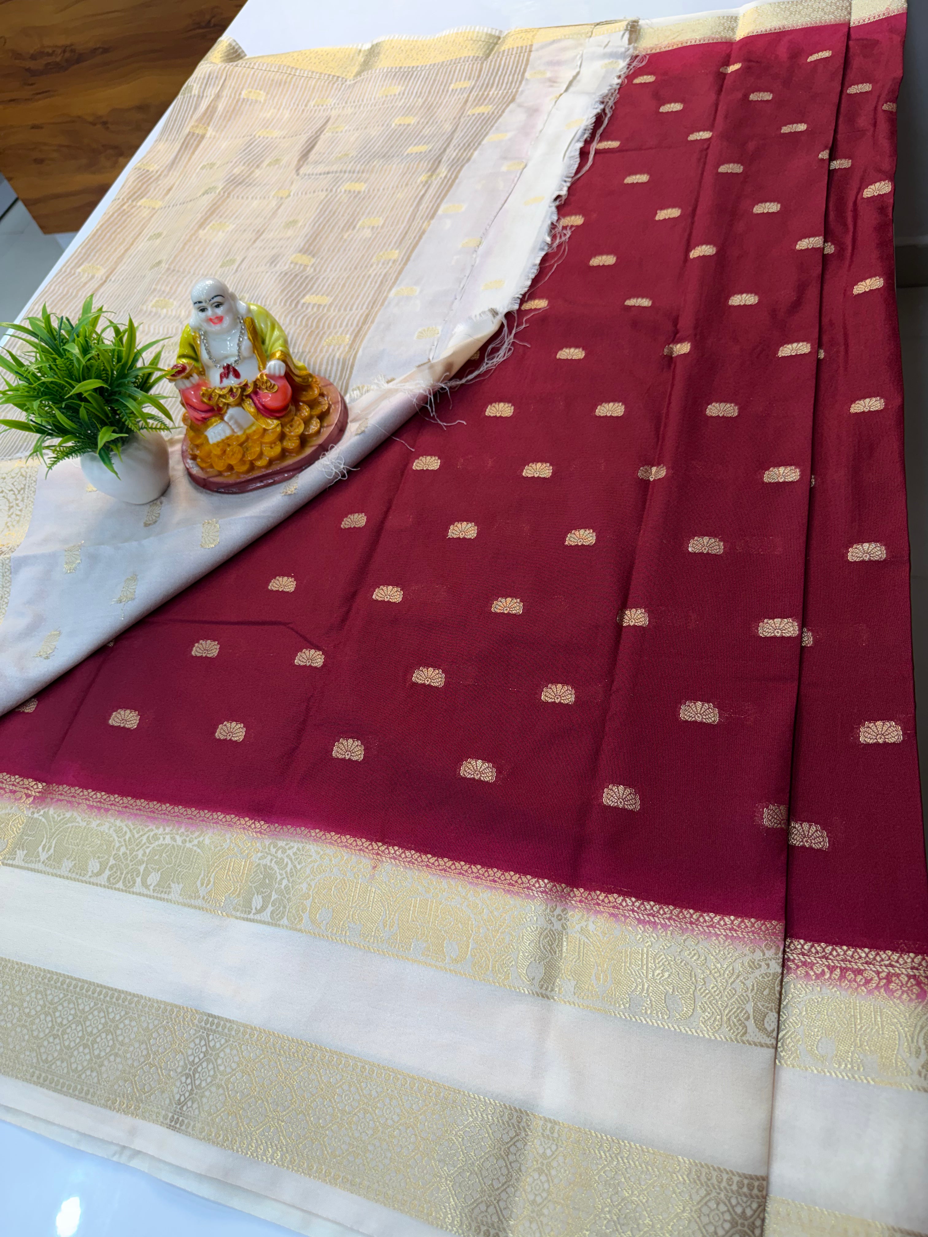 Mysore Crepe Silk Saree with Elephant Bentex Border Product Title