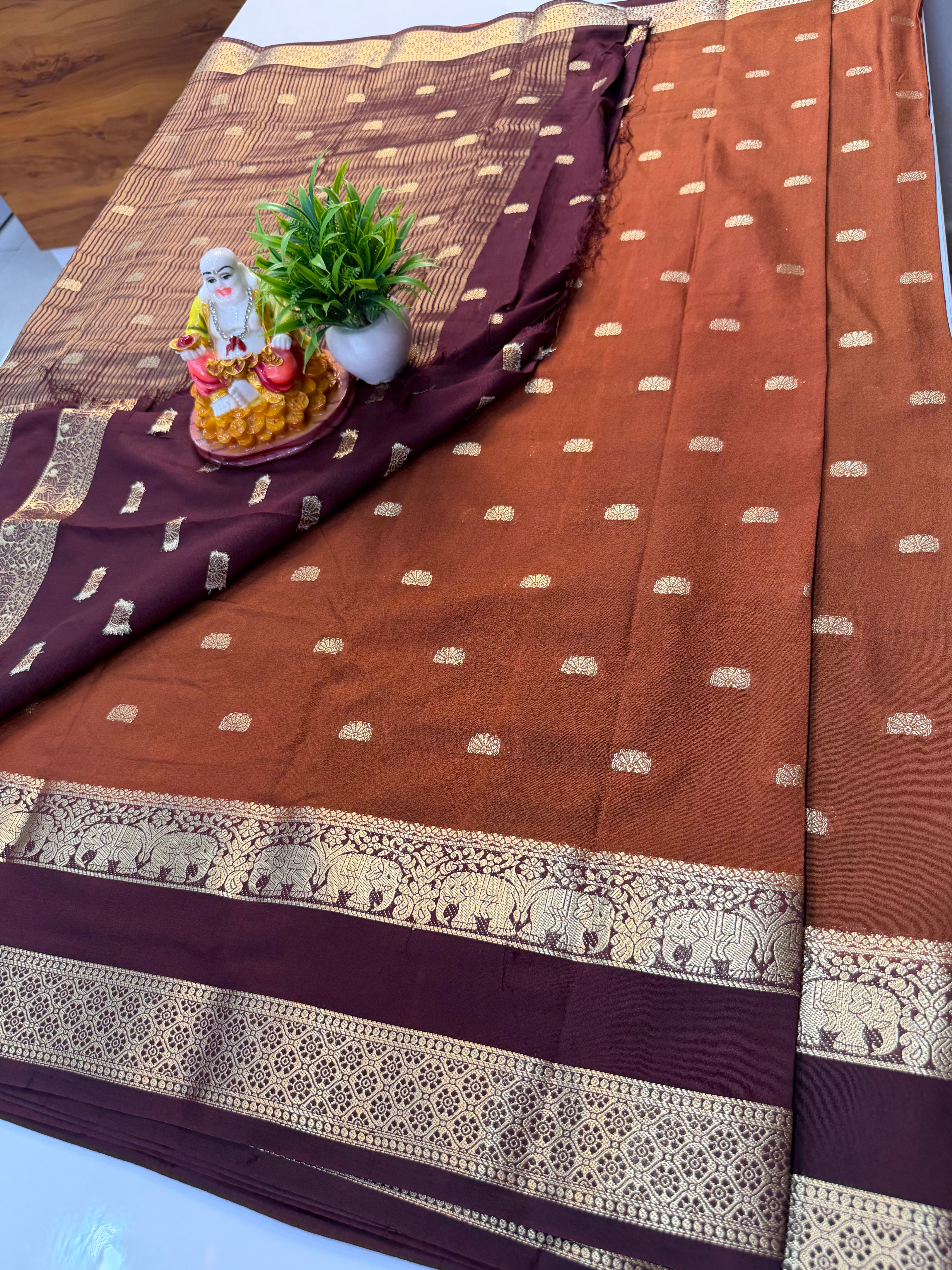 Mysore Crepe Silk Saree with Elephant Bentex Border Product Title