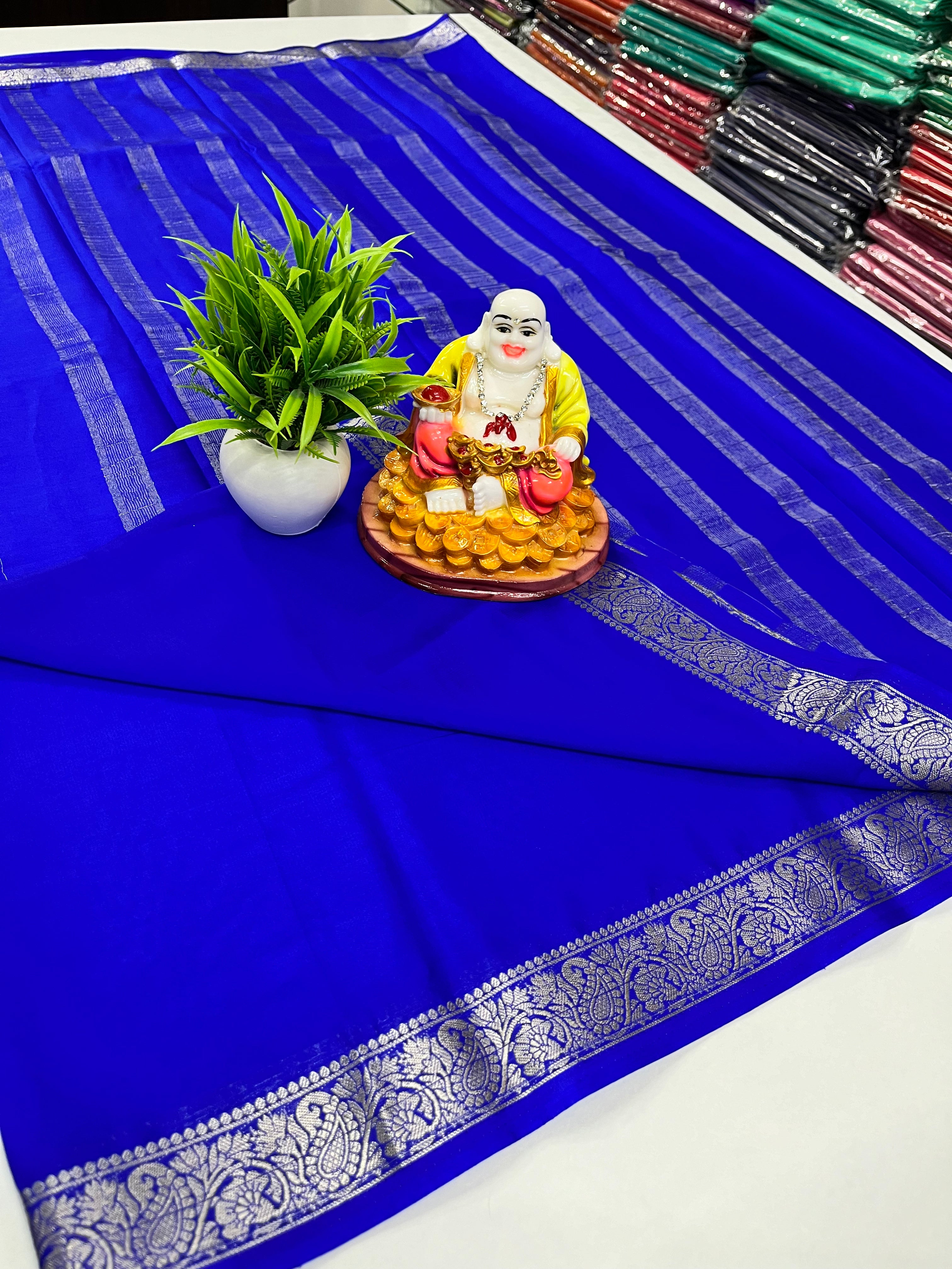 semi crepe sarees with small mango border