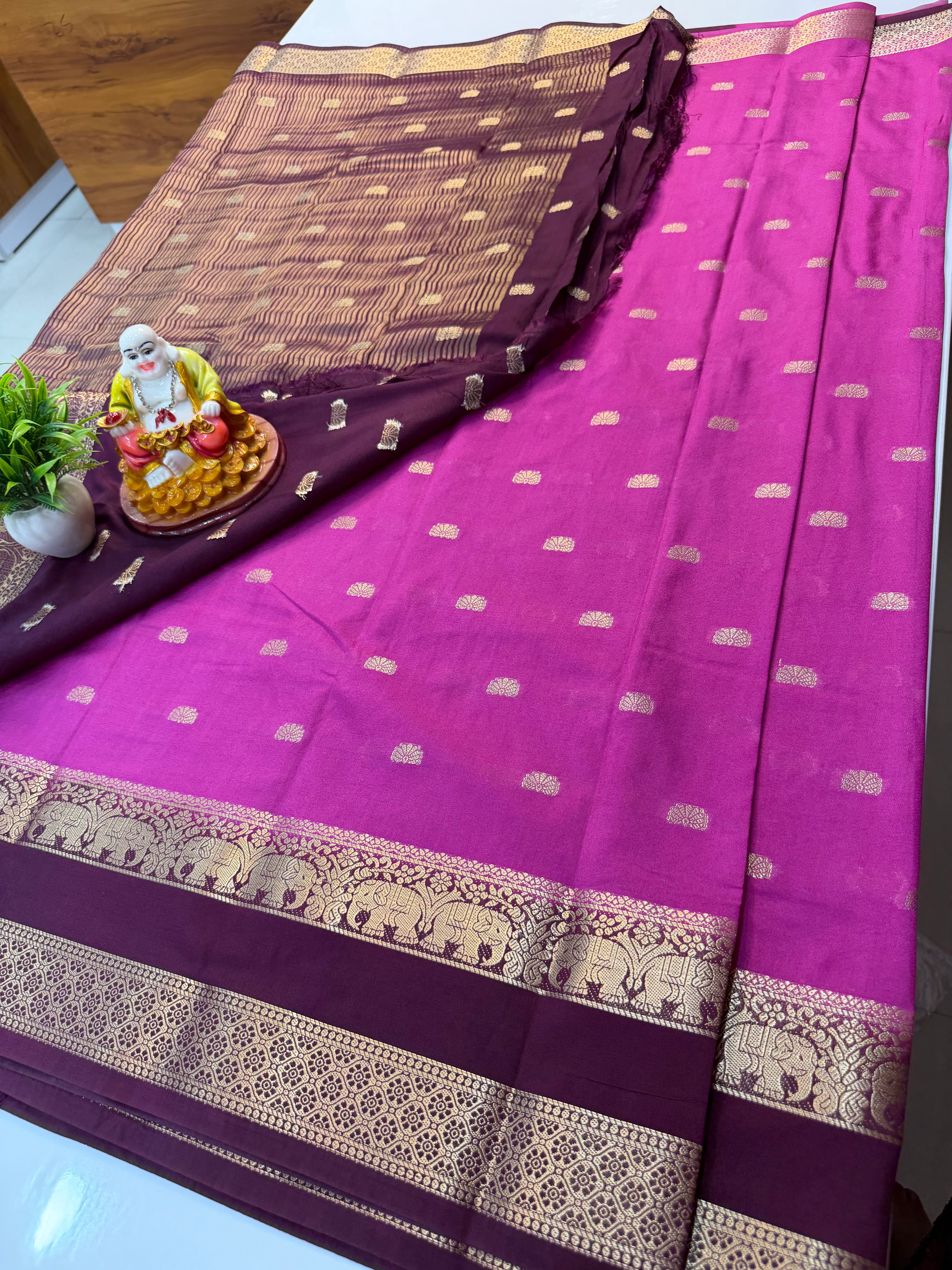 Mysore Crepe Silk Saree with Elephant Bentex Border Product Title