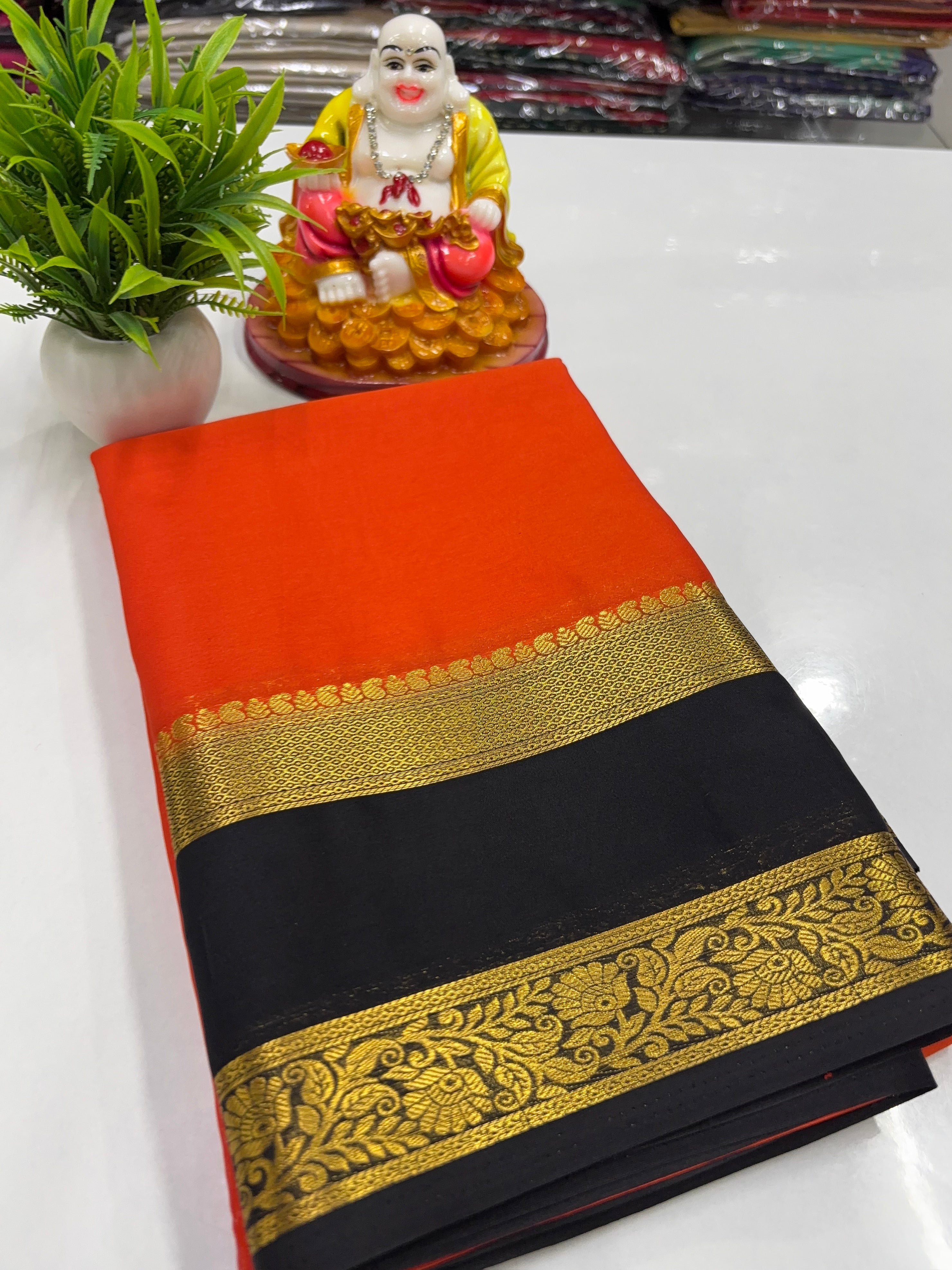 Mysore Crepe Silk Saree with Elegant Bentex Border ✨