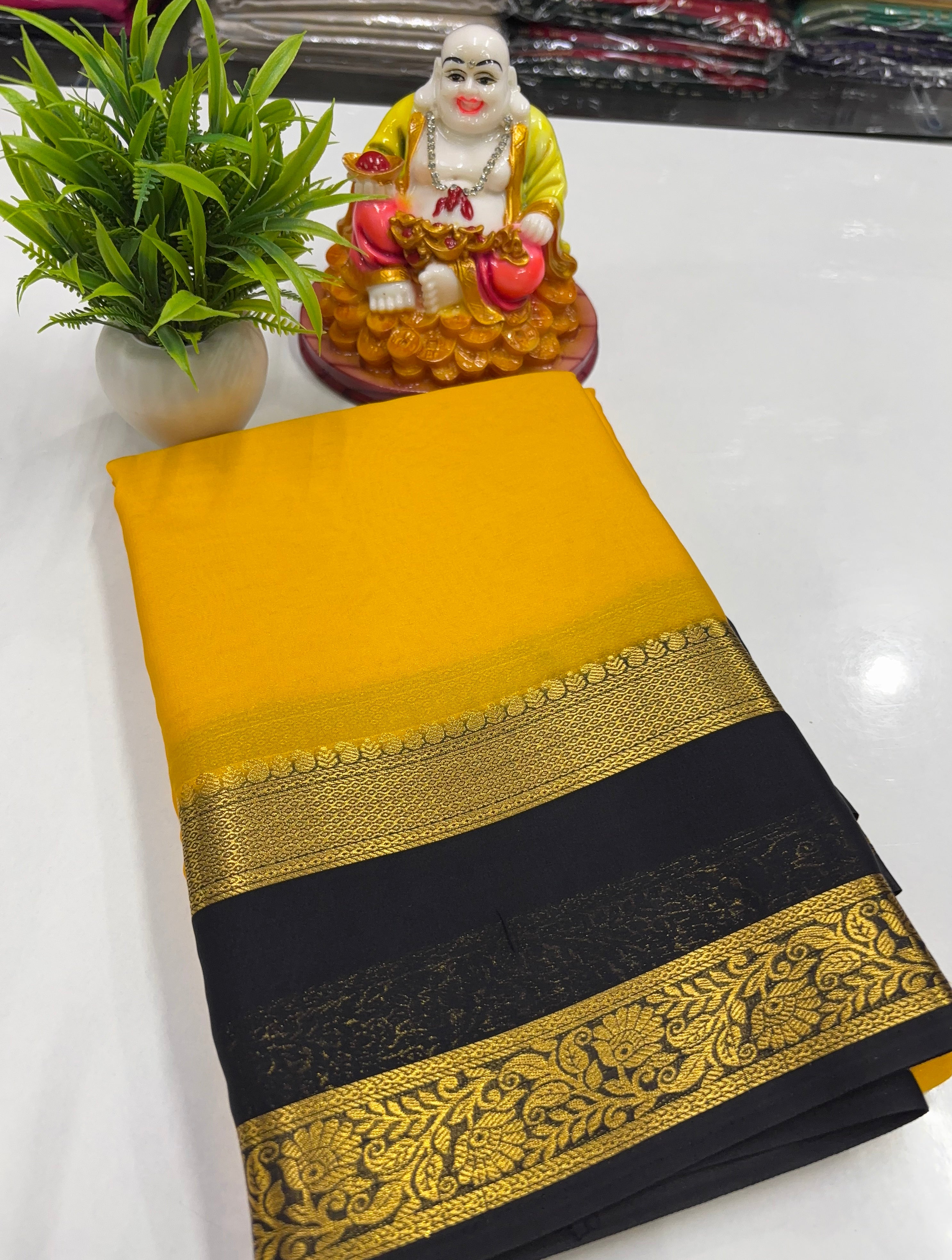 Mysore Crepe Silk Saree with Elegant Bentex Border ✨