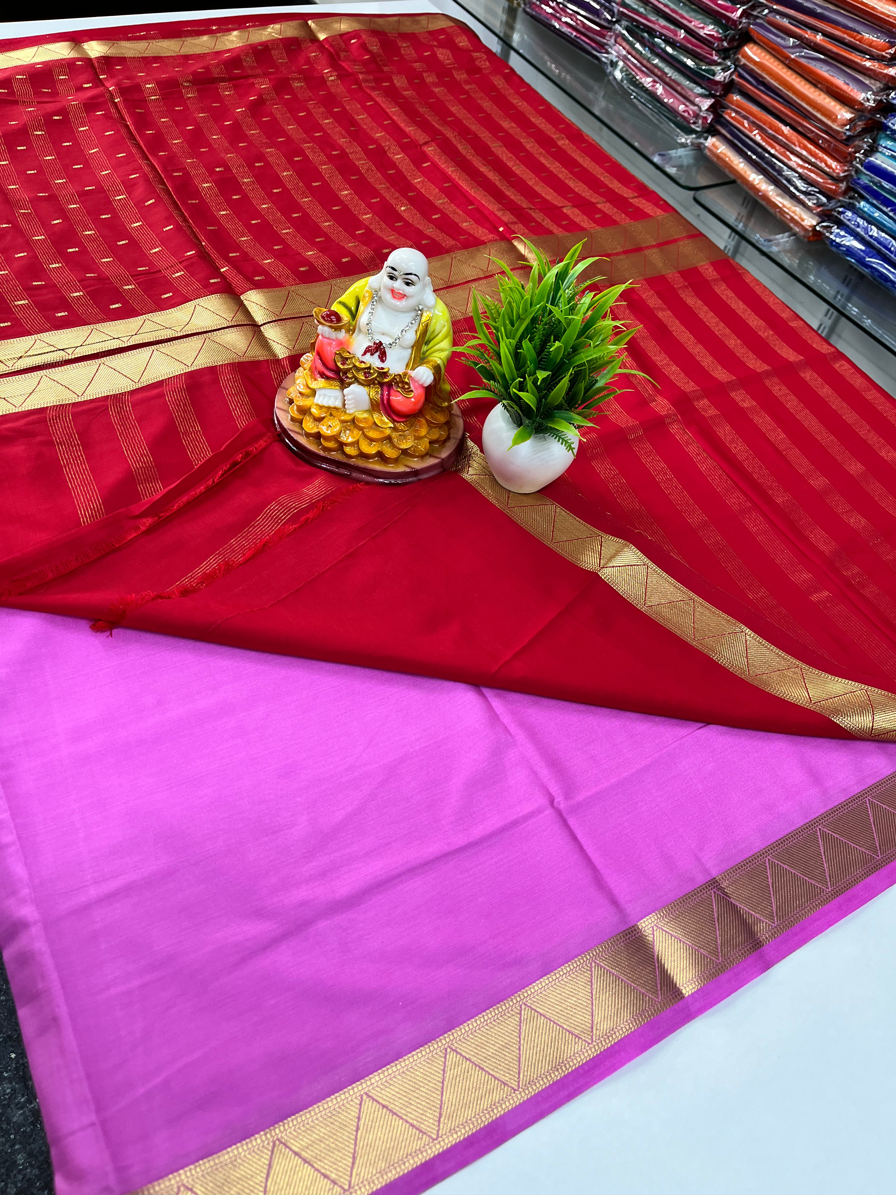 2D Semi Crepe Saree with Buttas and Contrast Colors – Padmavathi Silks and Sarees