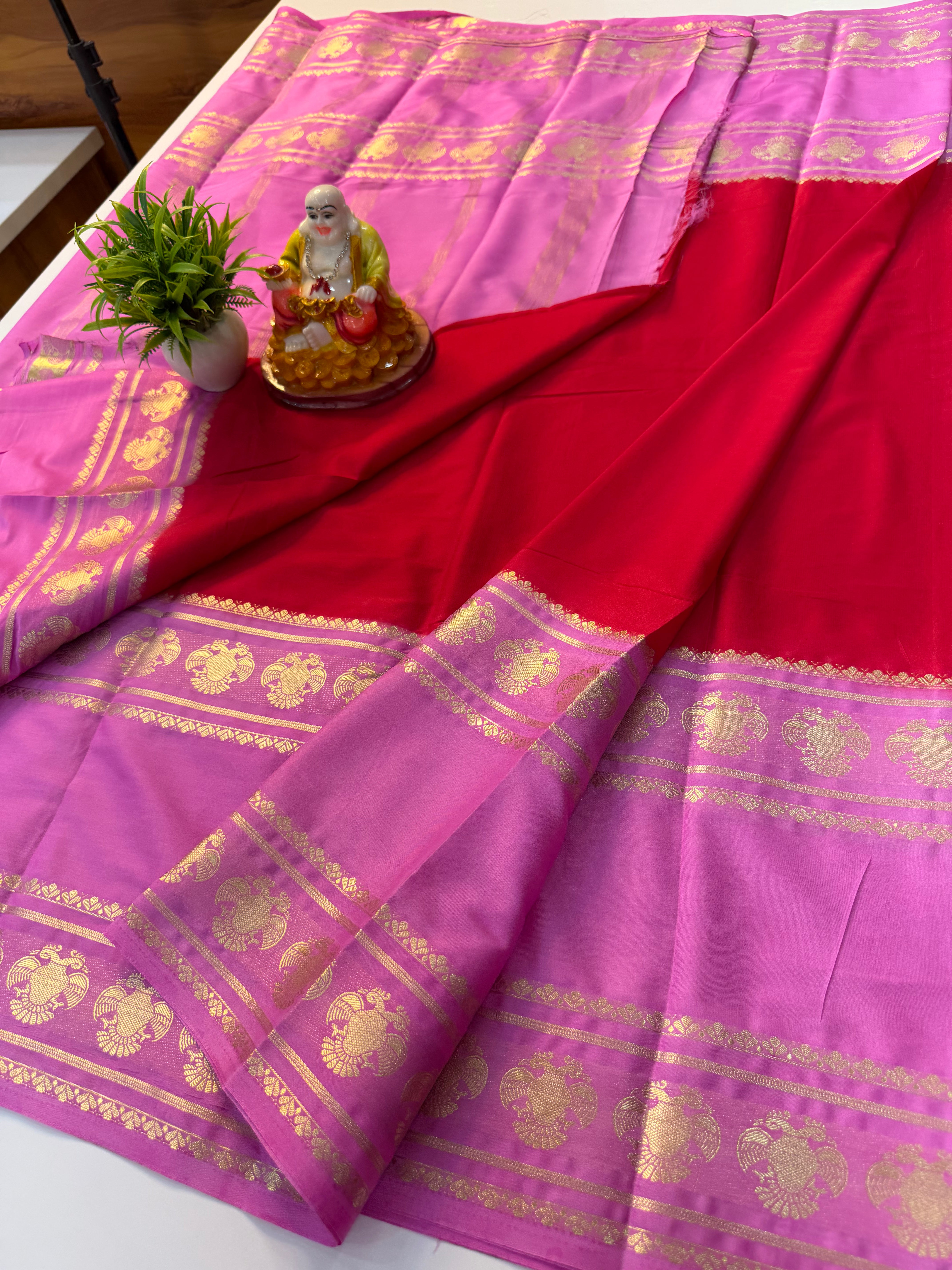Premium Mysore Crepe Silk Saree with Ganda Berunda Design – Shopify Product Description