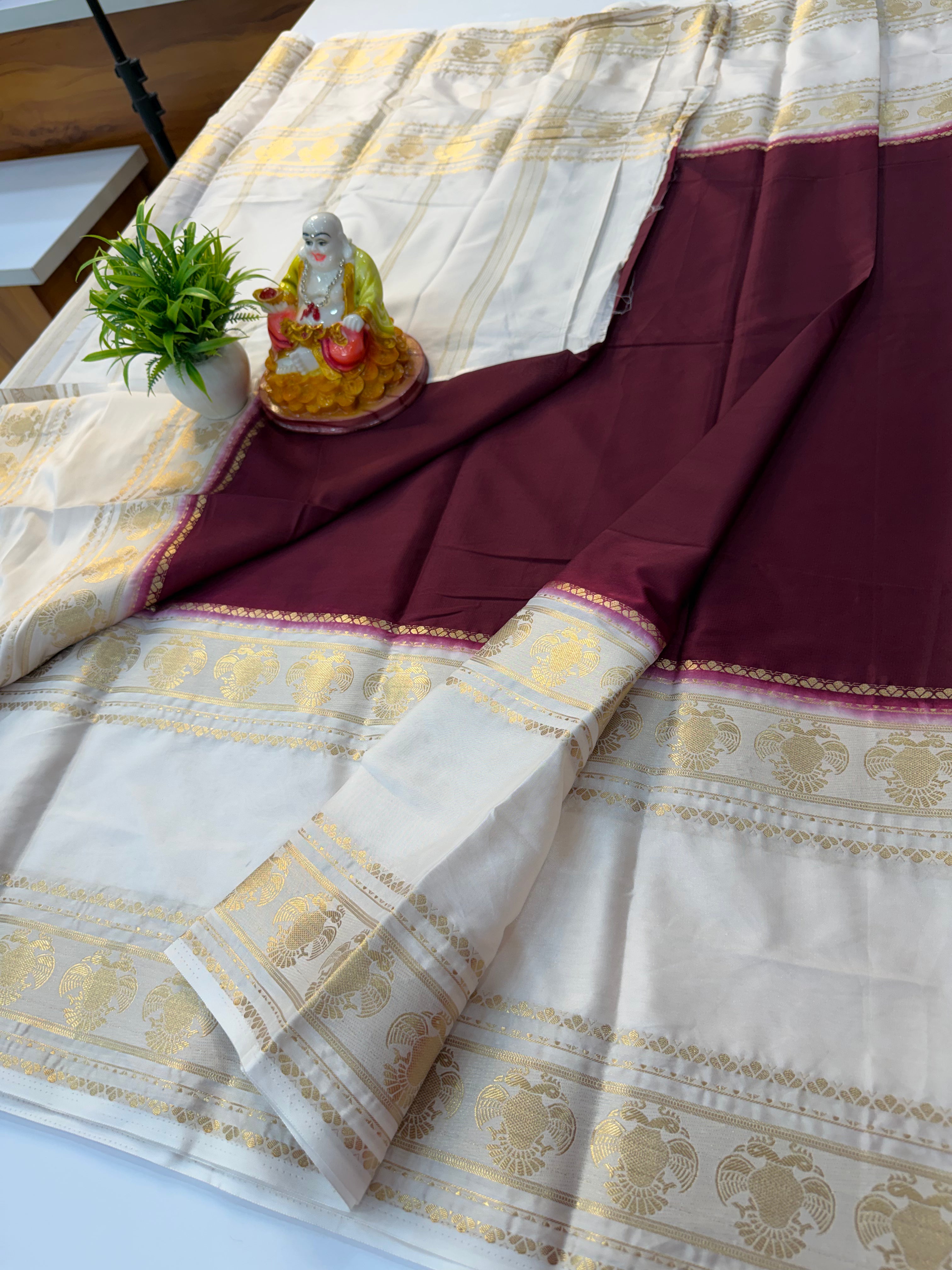 Premium Mysore Crepe Silk Saree with Ganda Berunda Design – Shopify Product Description