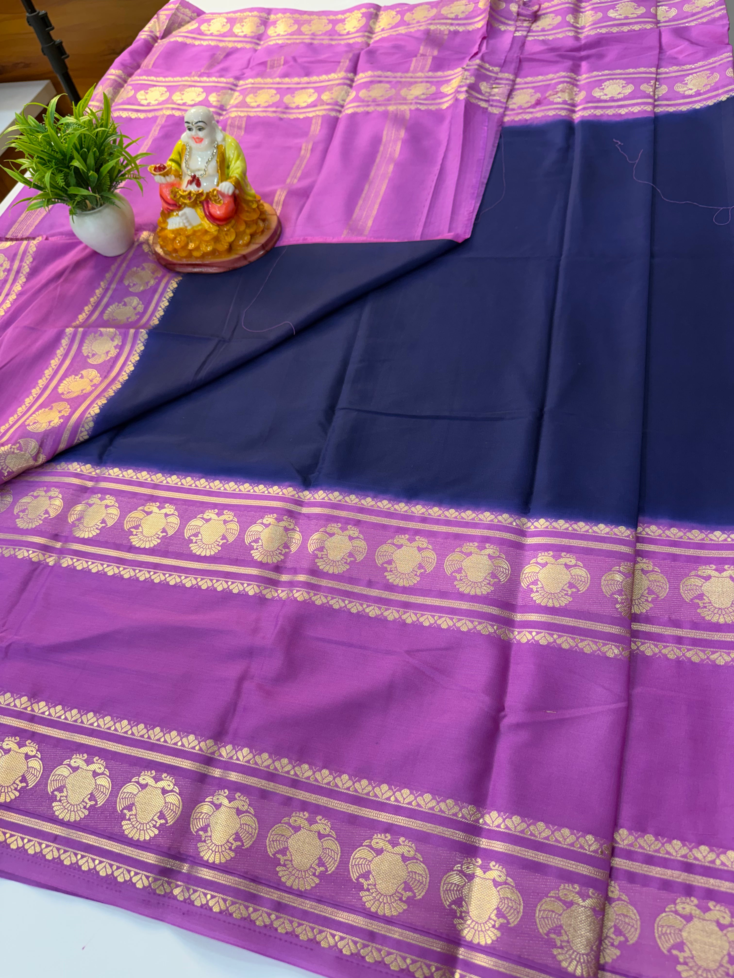 Premium Mysore Crepe Silk Saree with Ganda Berunda Design – Shopify Product Description