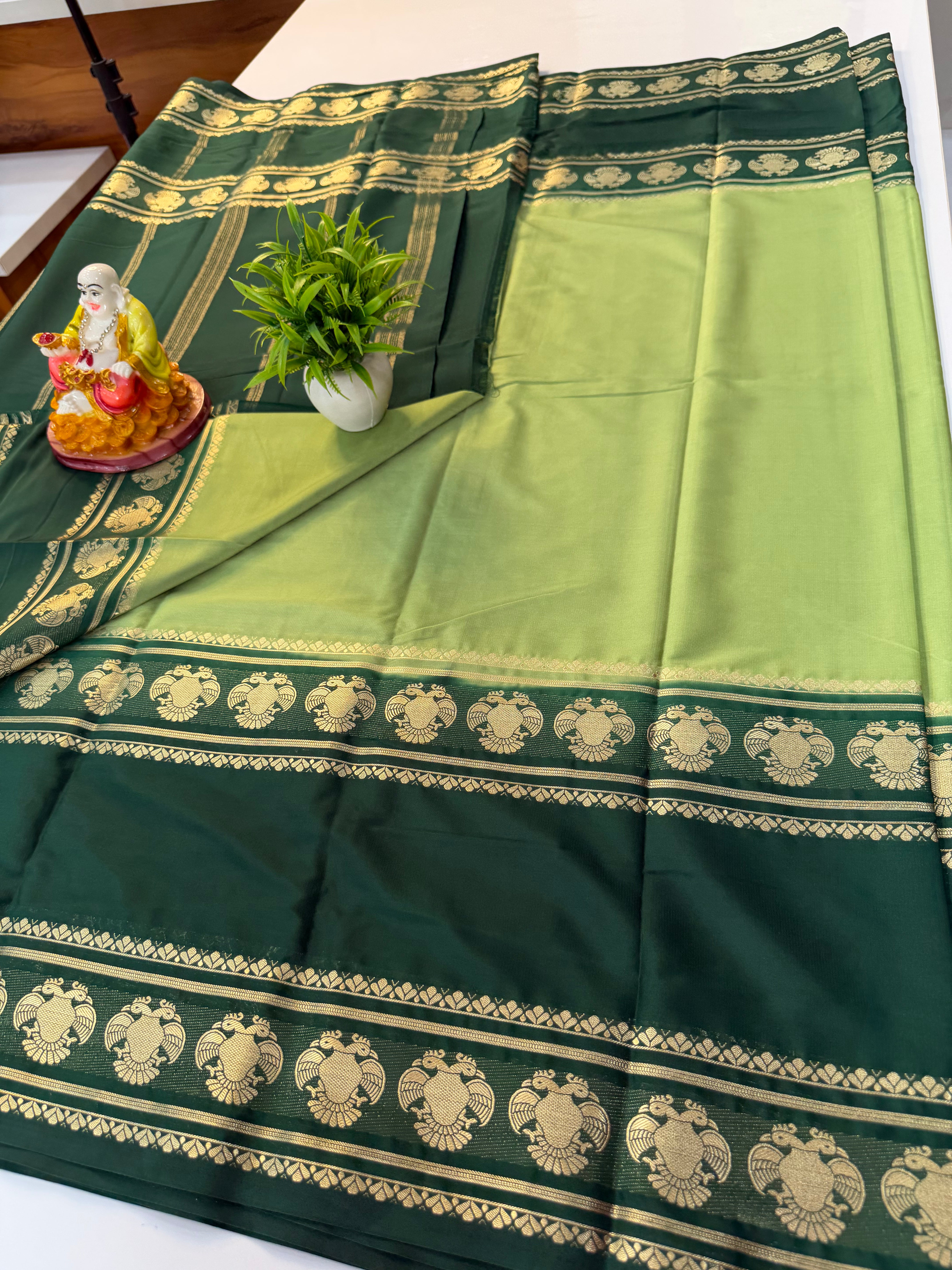 Premium Mysore Crepe Silk Saree with Ganda Berunda Design – Shopify Product Description