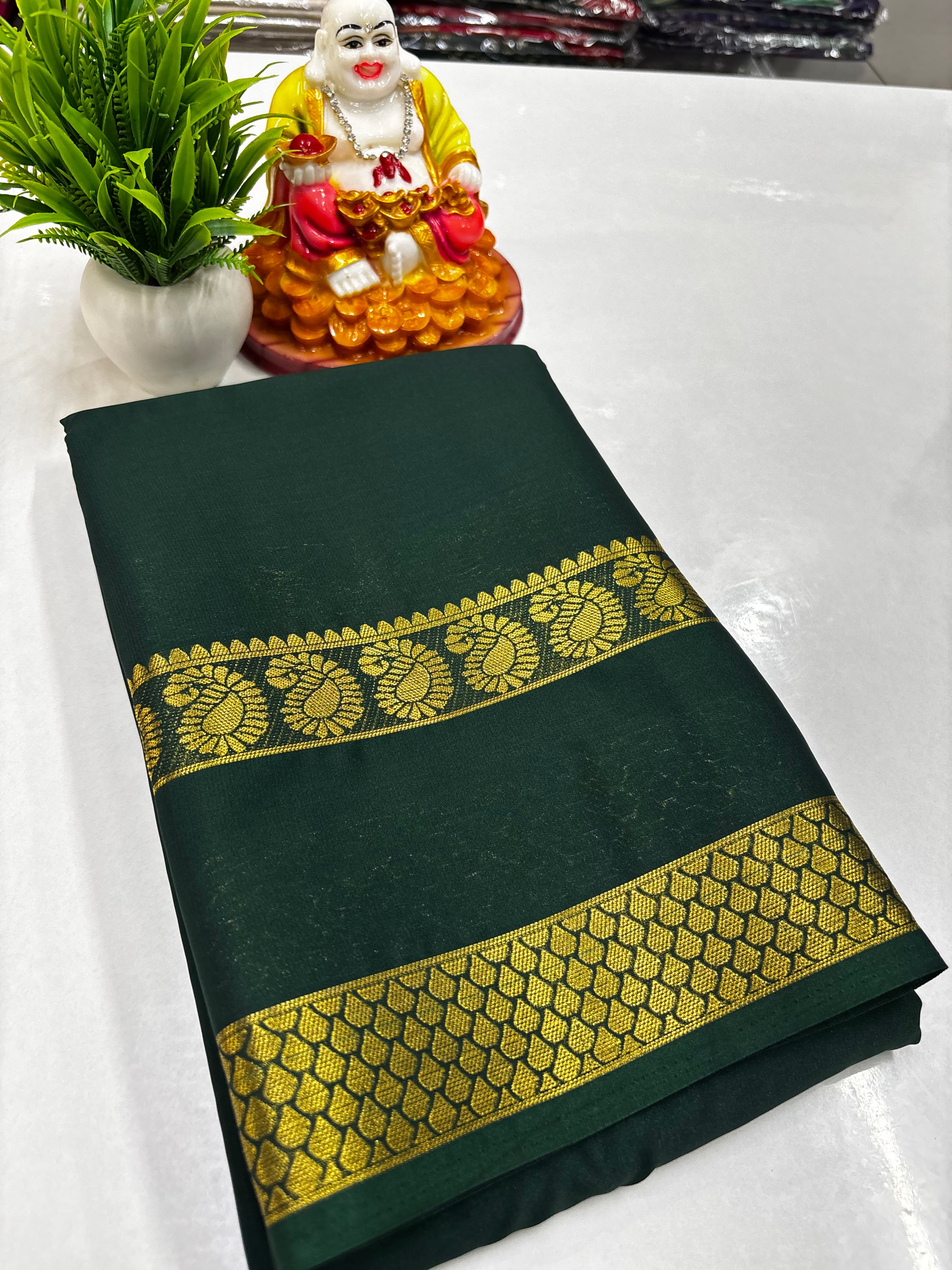 Beautiful Mysore Crepe Silk Saree with Mango Bentex Border ✨