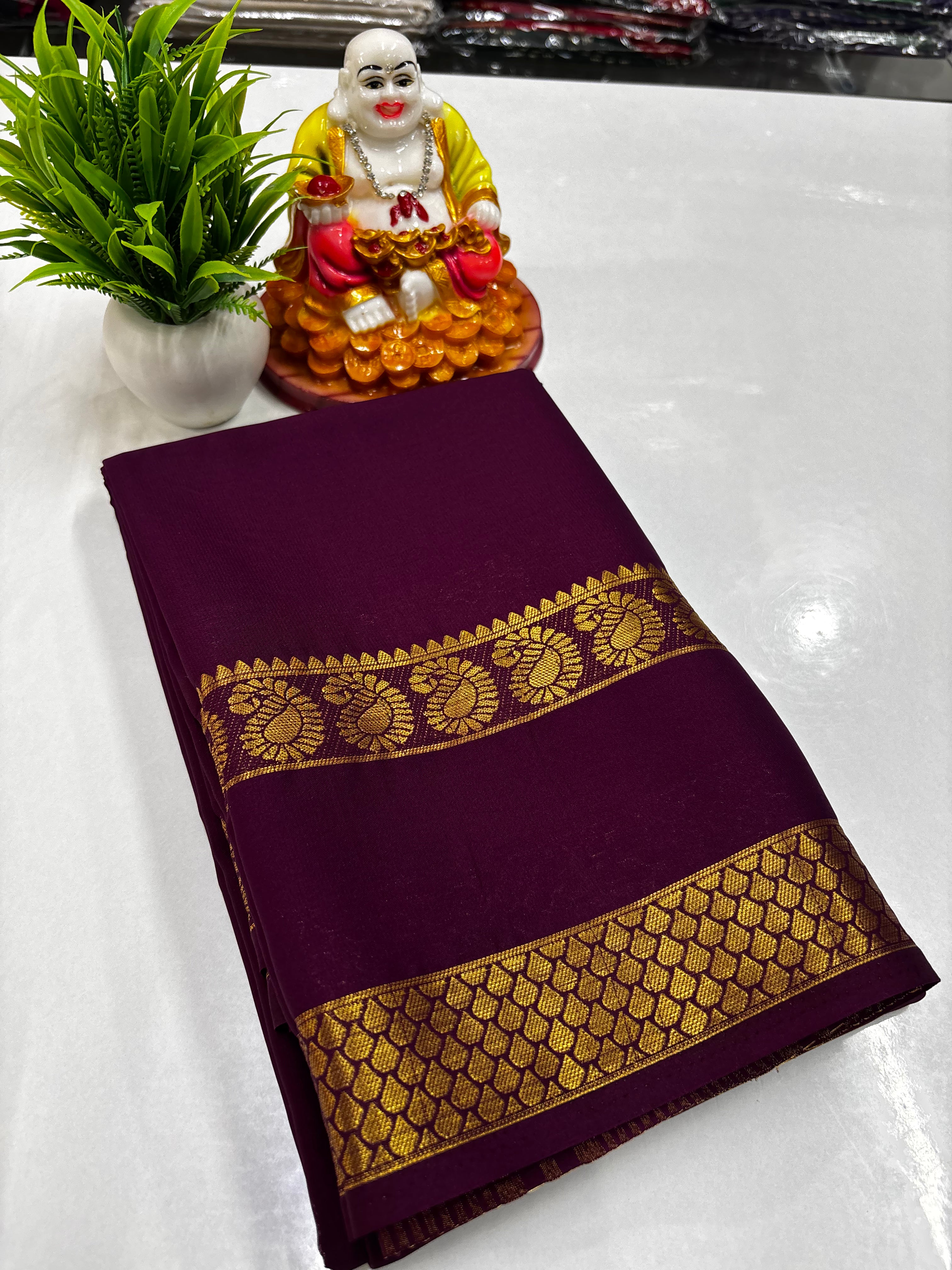 Beautiful Mysore Crepe Silk Saree with Mango Bentex Border ✨