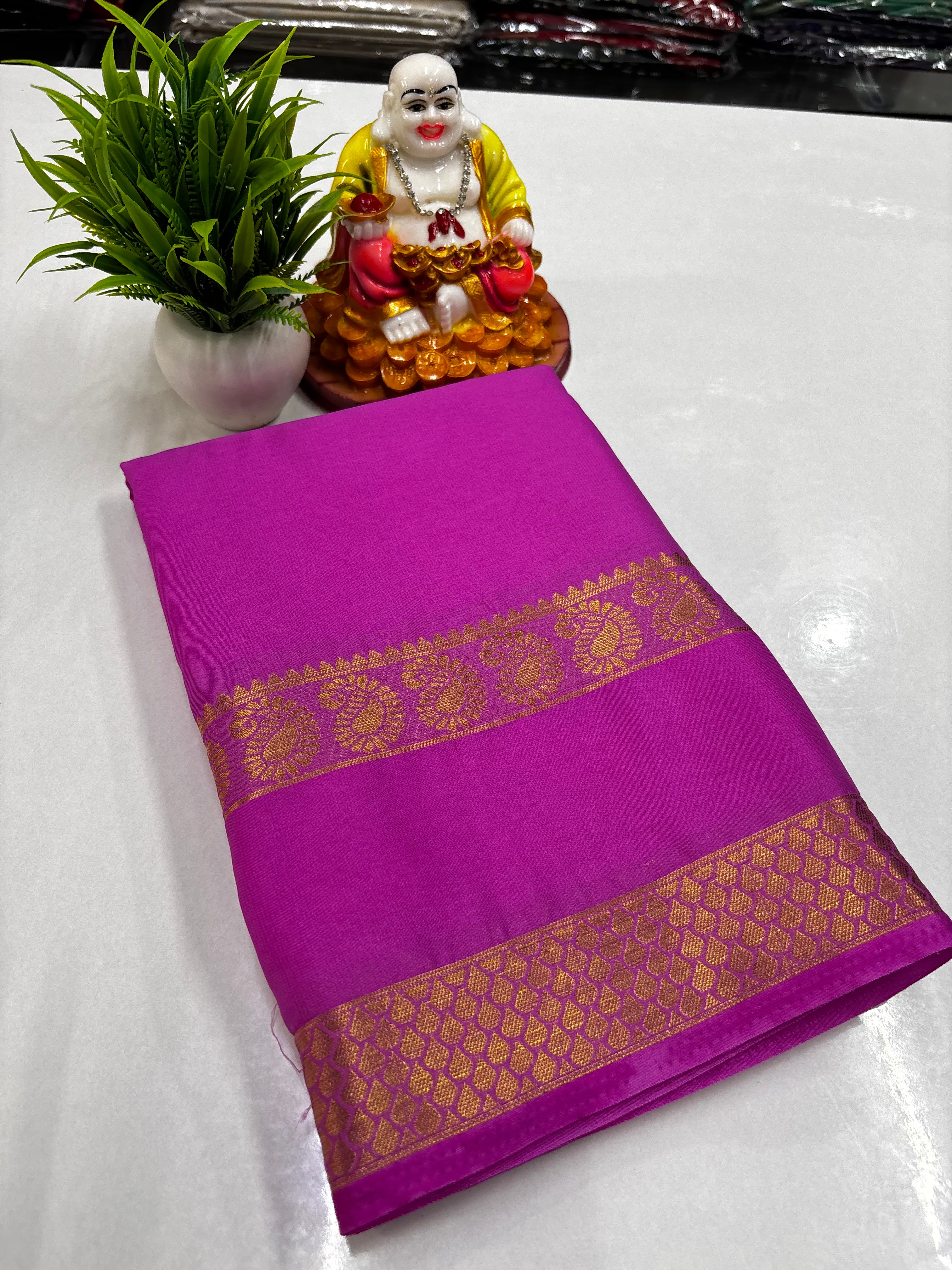 Beautiful Mysore Crepe Silk Saree with Mango Bentex Border ✨