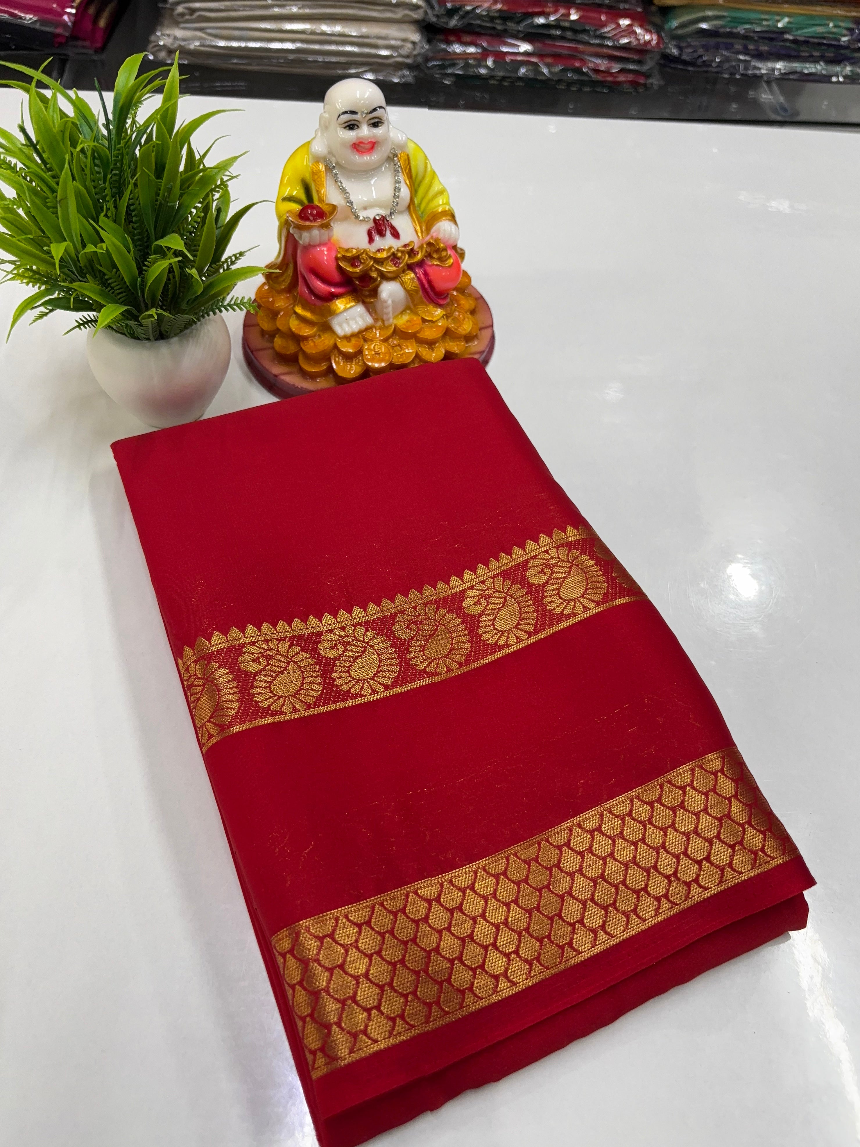 Beautiful Mysore Crepe Silk Saree with Mango Bentex Border ✨