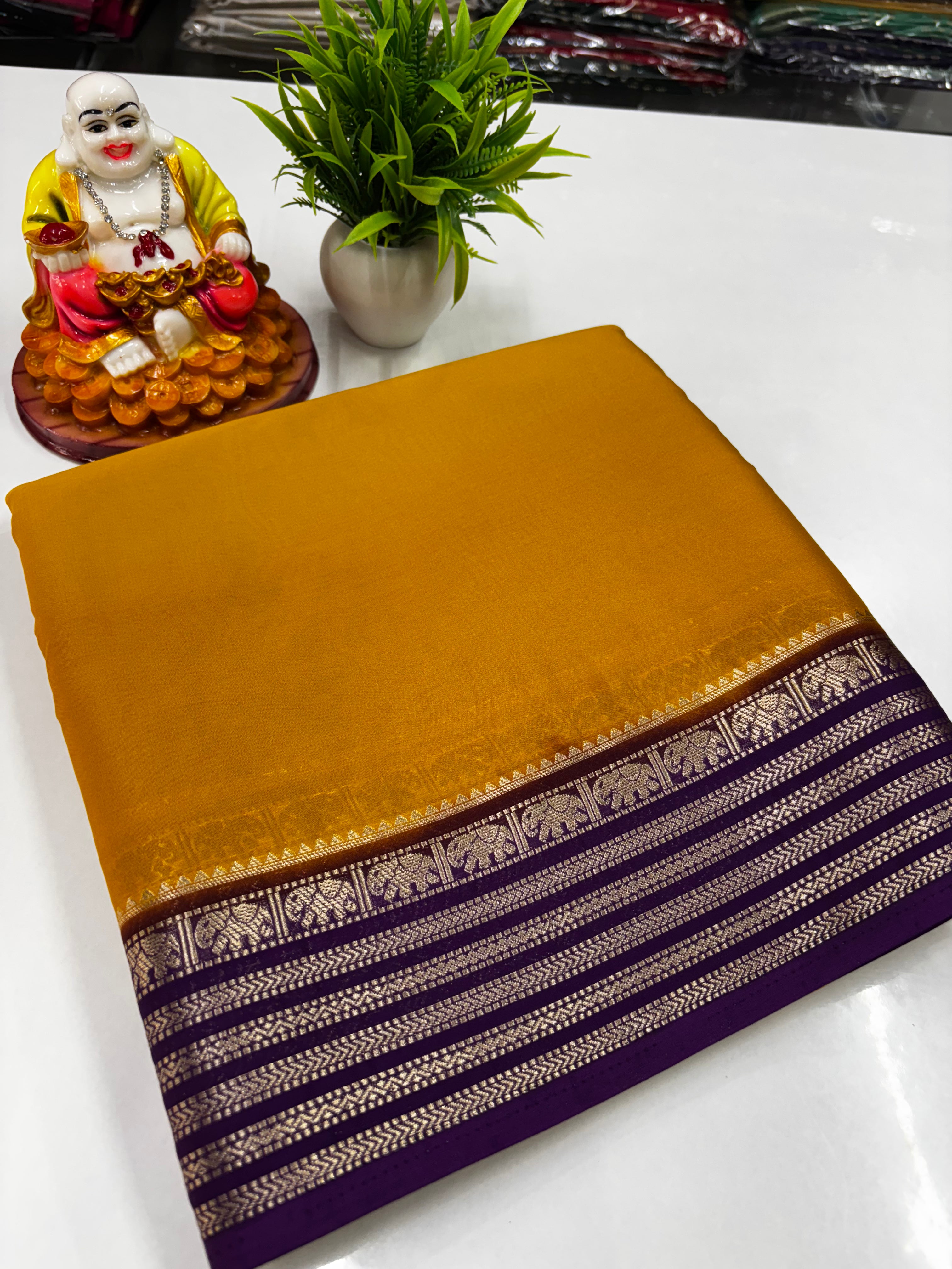 Mysore Crepe Silk Saree with Beautiful Elephant Border – By Padmavathi Silks and Sarees ✨